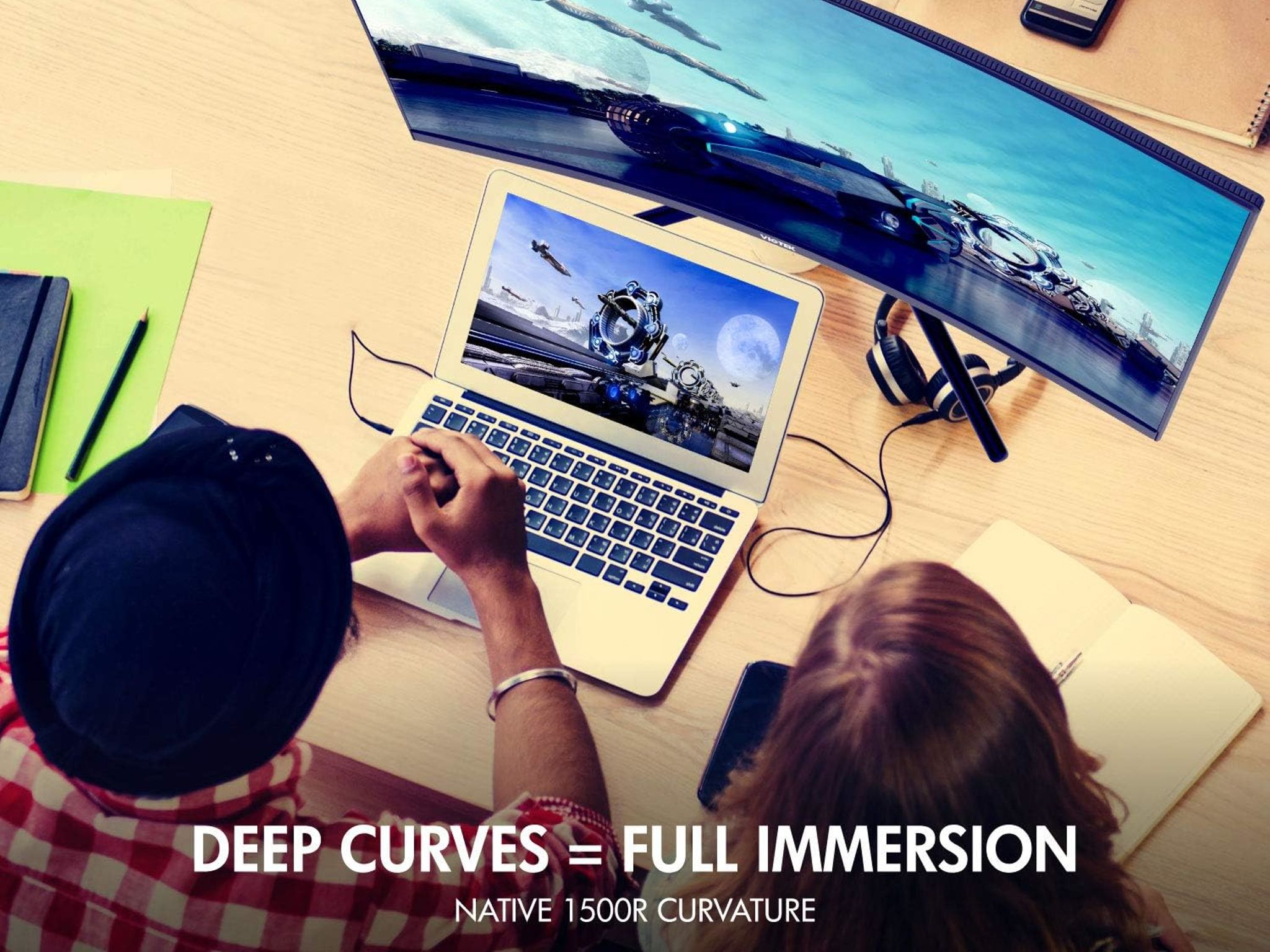 VIOTEK 27" 2560x1440p 144Hz Curved Gaming Monitor QHD Widescreen FreeSync G-Sync