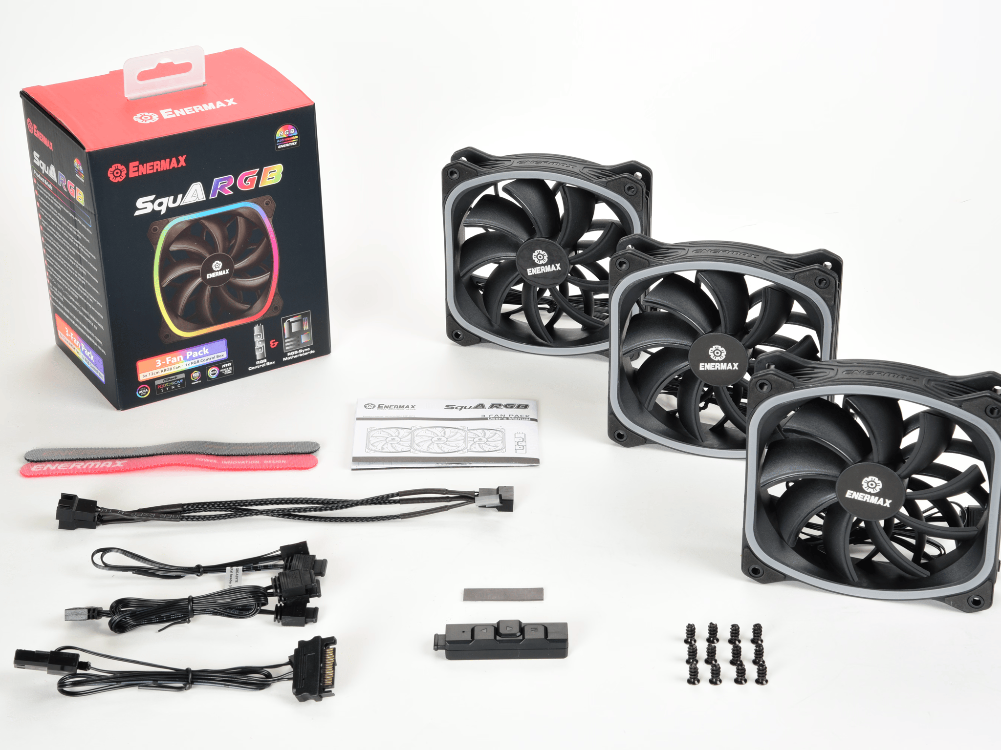 Enermax SquA RGB aRGB 120MM PWM Fan - Black (3-Pack)
