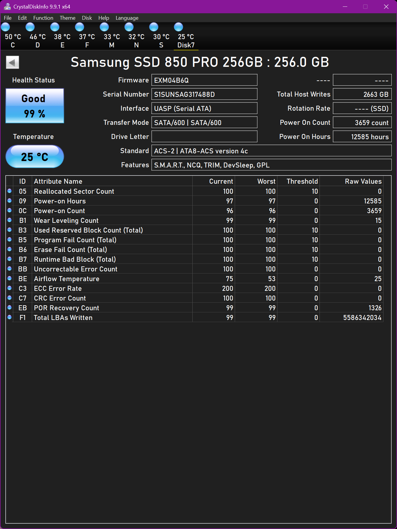 Samsung 850 PRO 256GB SATAIII 2.5"x7mm SSD