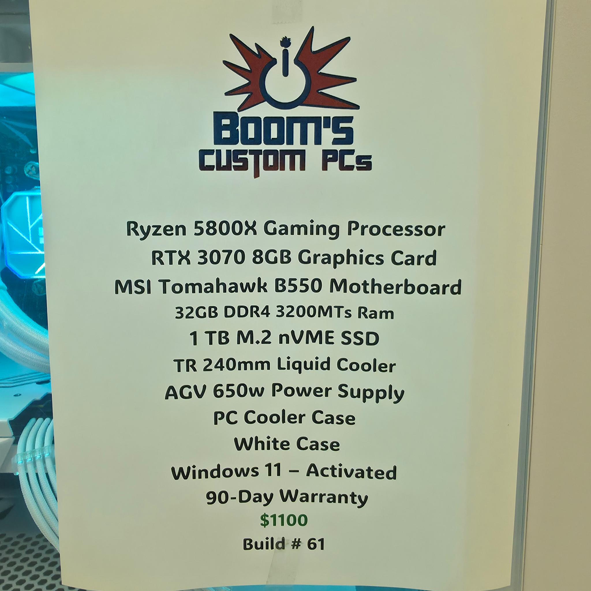 1440p Gaming Streaming PC Computer (Ryzen 5800X, Zotac RTX 3070 8G, 32GB DDR4)