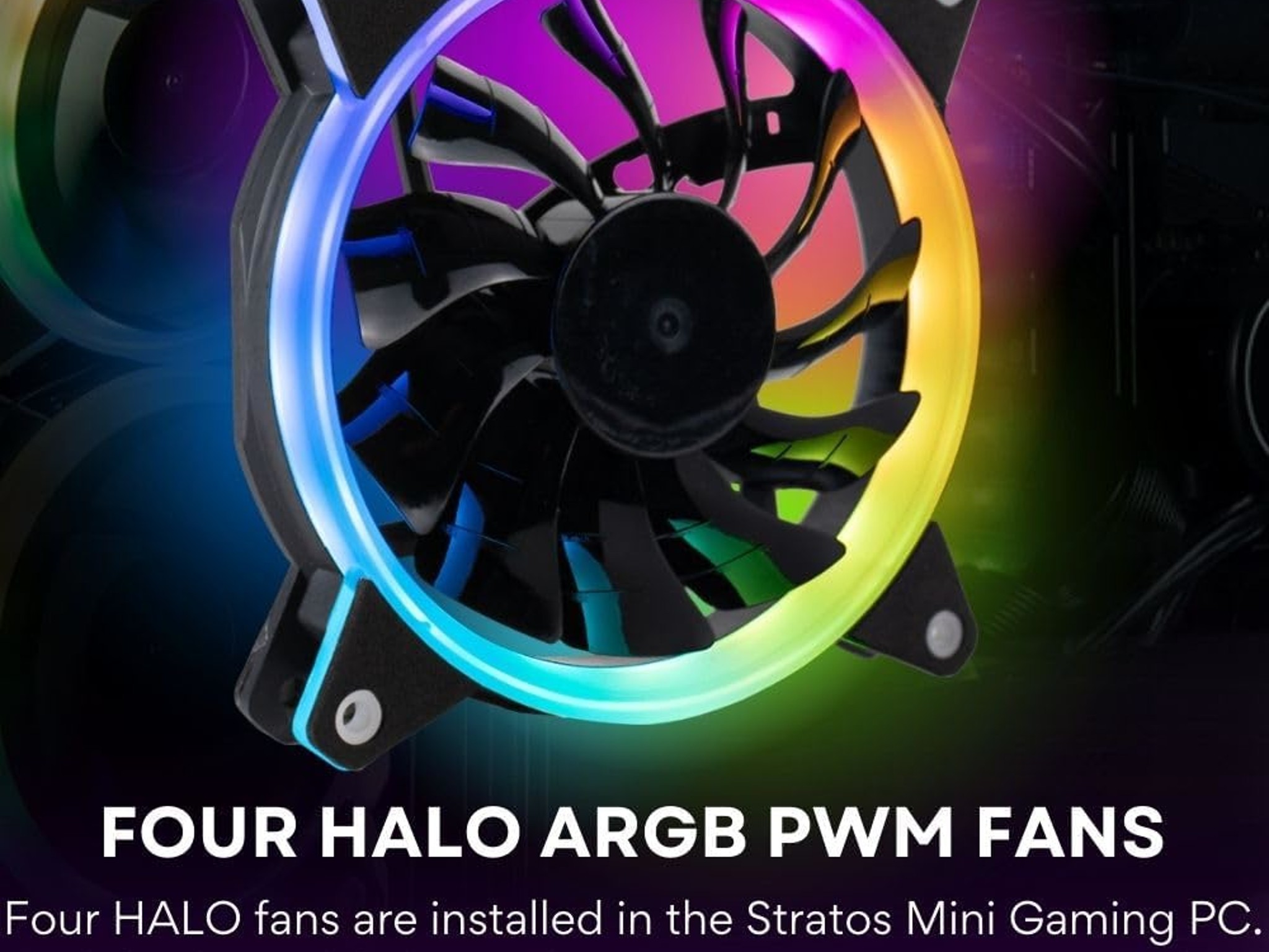Stratos Mini ITX - Premium Gaming Case - 4x Halo RGB Fans - Fits full size GPUs (Gamemax/OEM)