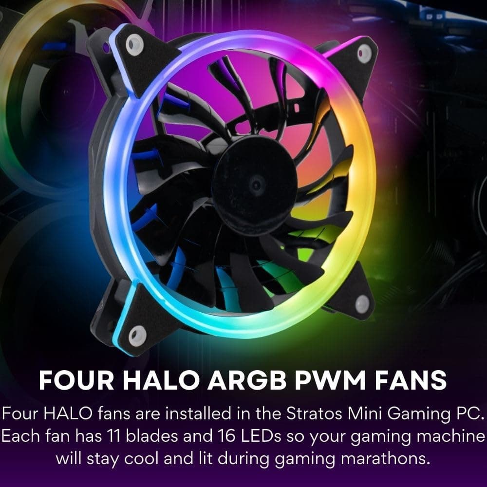 Stratos Mini ITX - Premium Gaming Case - 4x Halo RGB Fans - Fits full size GPUs (Gamemax/OEM)