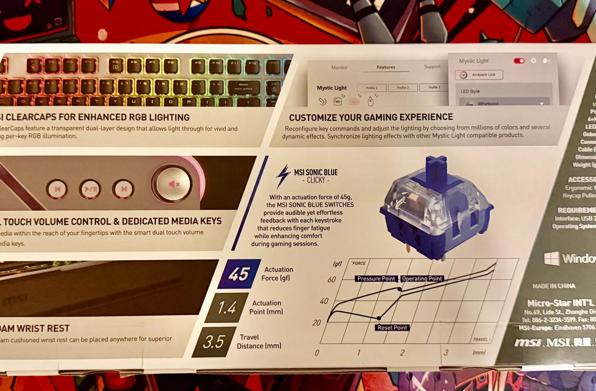 (BNIB) MSI Vigor GK71 Sonic Blue US Mechanical RGB Gaming Keyboard