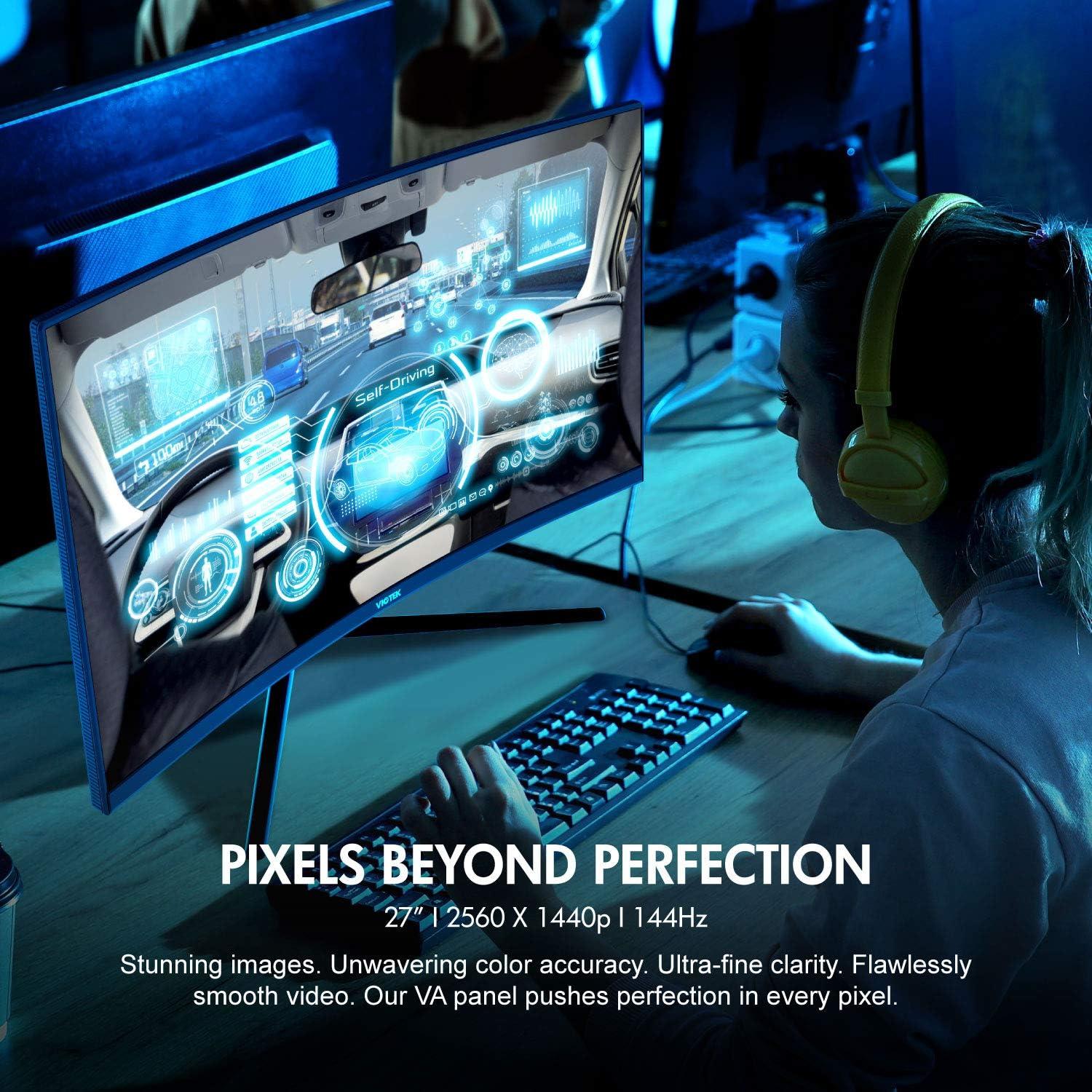 VIOTEK 27" 2560x1440p 144Hz Curved Gaming Monitor QHD Widescreen FreeSync G-Sync