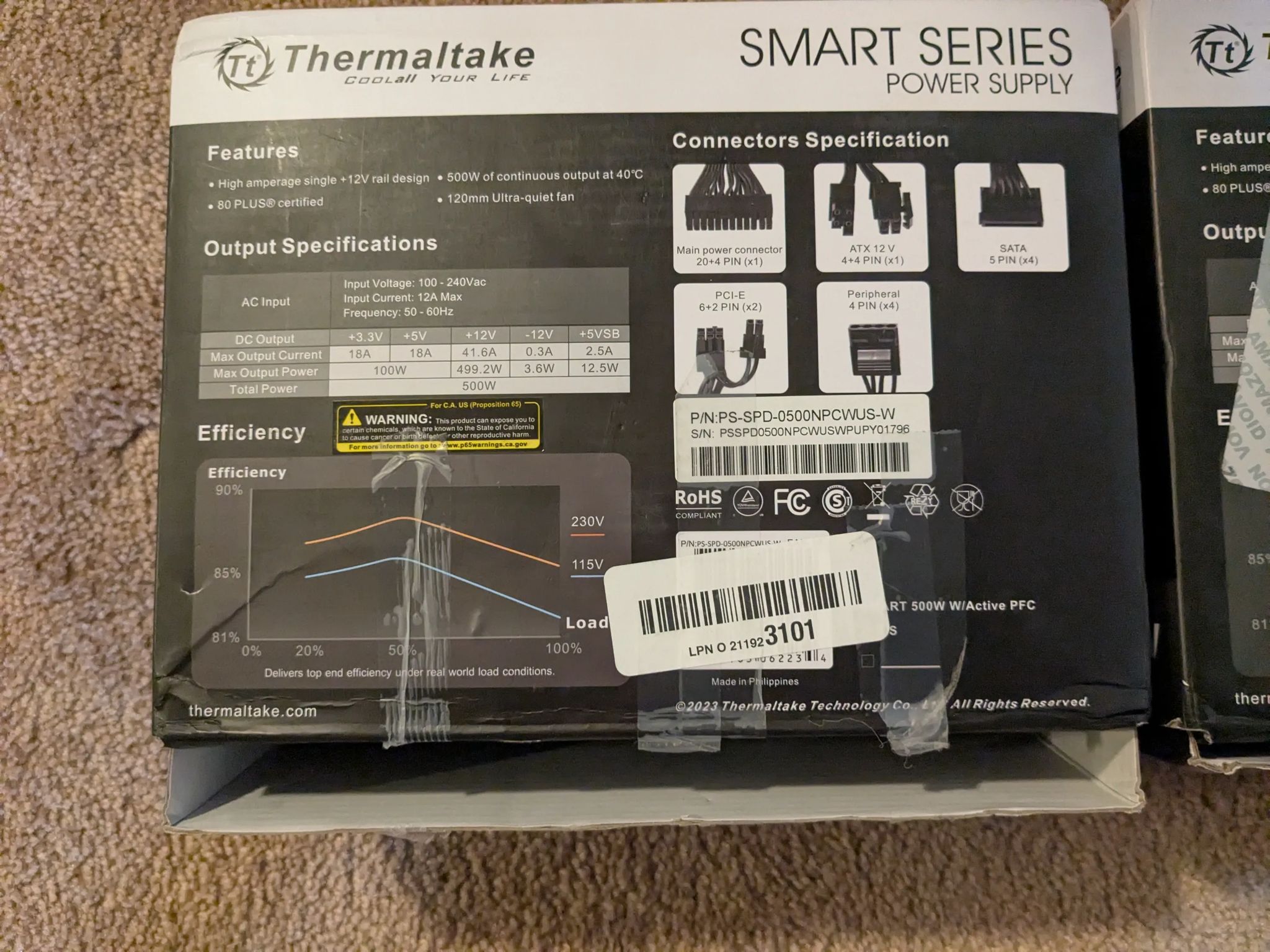 Lot of two thermaltake smart 500 w power supplies. Four parts are not working