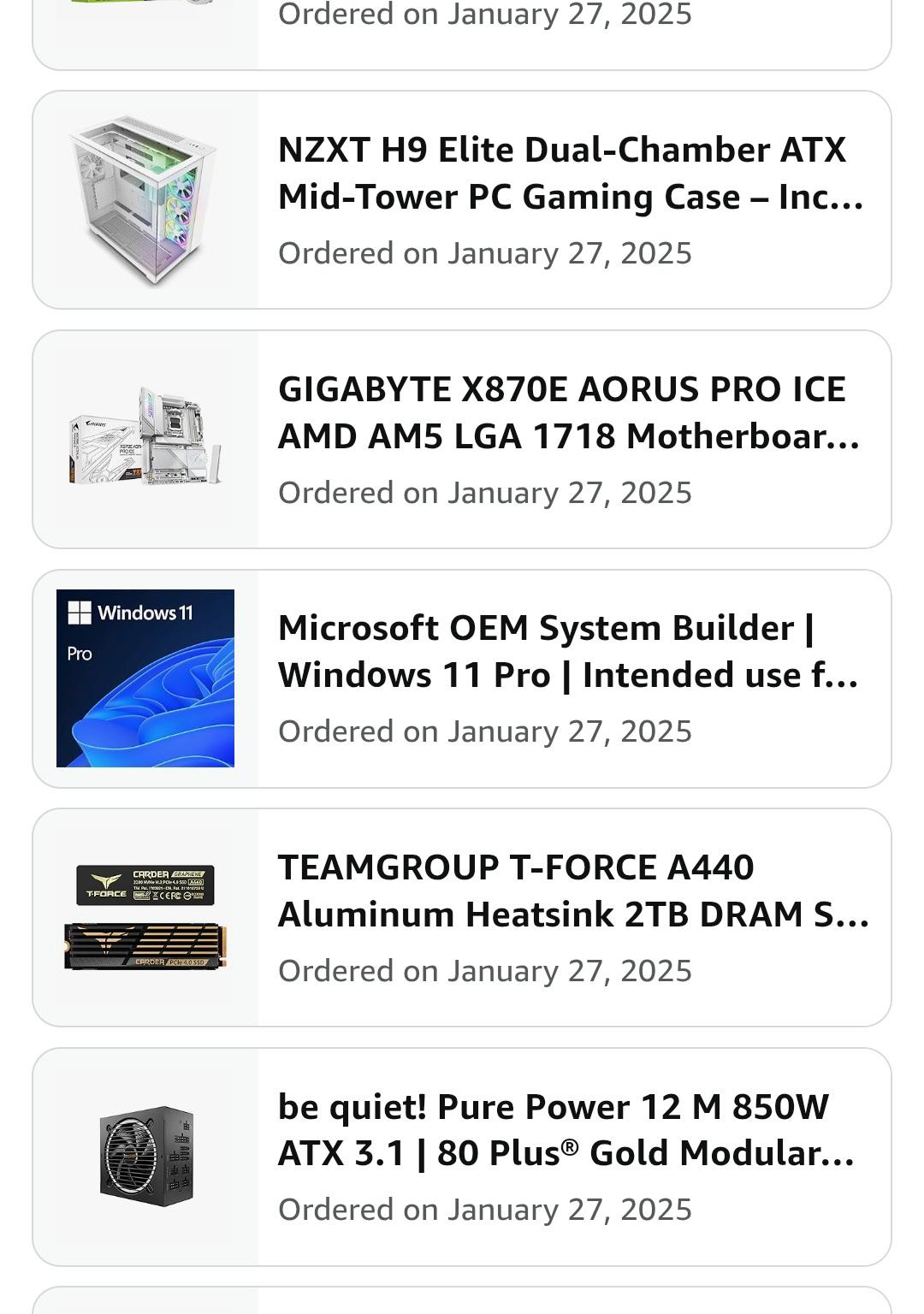 Nzxt white h9 flow/elite mesh and glass top panel included . Ryzen 7 9800xd, 4080 super, aorus x870e