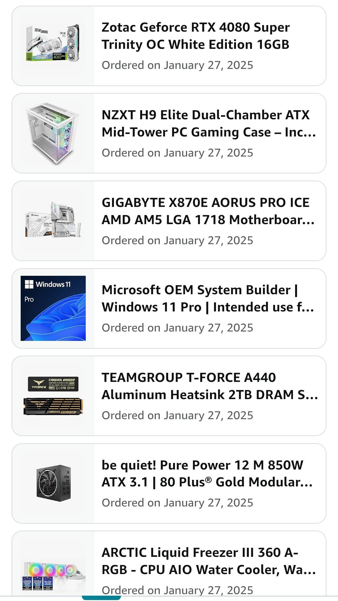 Nzxt white h9 flow/elite mesh and glass top panel included . Ryzen 7 9800xd, 4080 super, aorus x870e