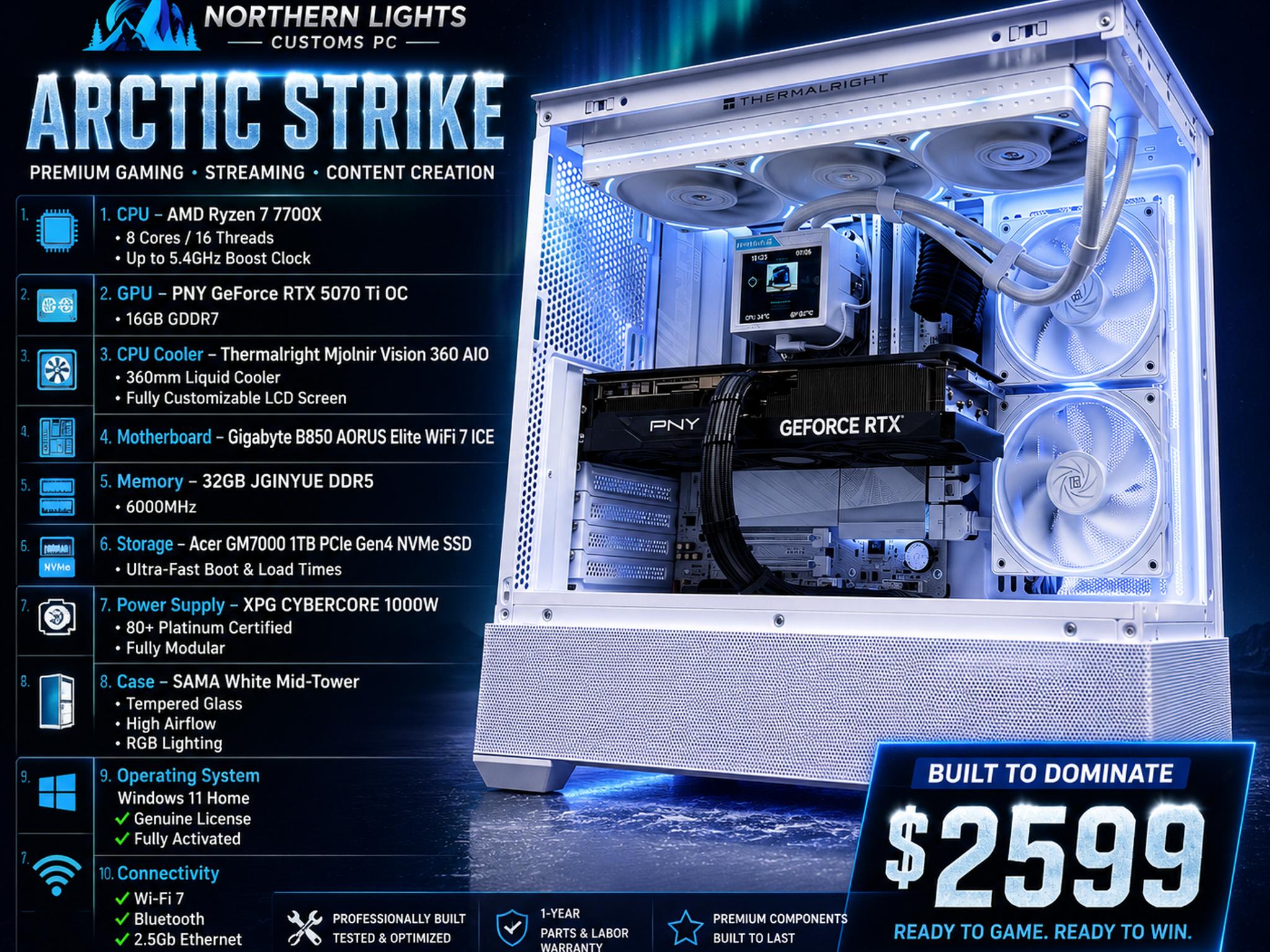 AVALANCHE Ryzen 7 7700X • RTX 5070 Ti • 32GB DDR5 • 1TB Gen4 NVMe/1000w platinum rated