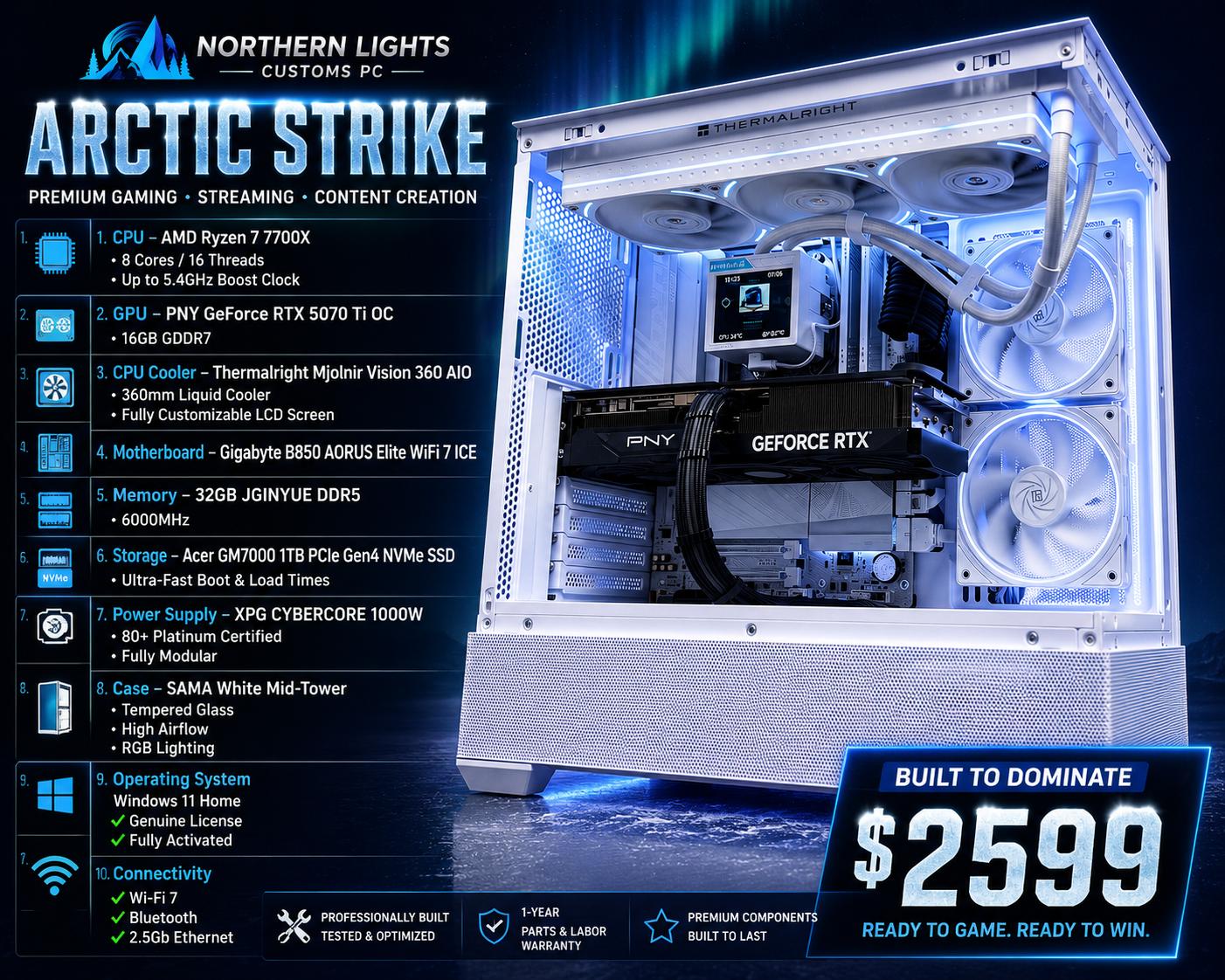 AVALANCHE Ryzen 7 7700X • RTX 5070 Ti • 32GB DDR5 • 1TB Gen4 NVMe/1000w platinum rated
