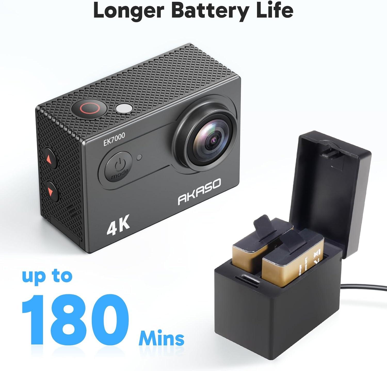 AKASO EK7000 4K Action Camera-131ft Waterproof Camera 4X, Remote Control UHD 20MP w/ Accessories Kit