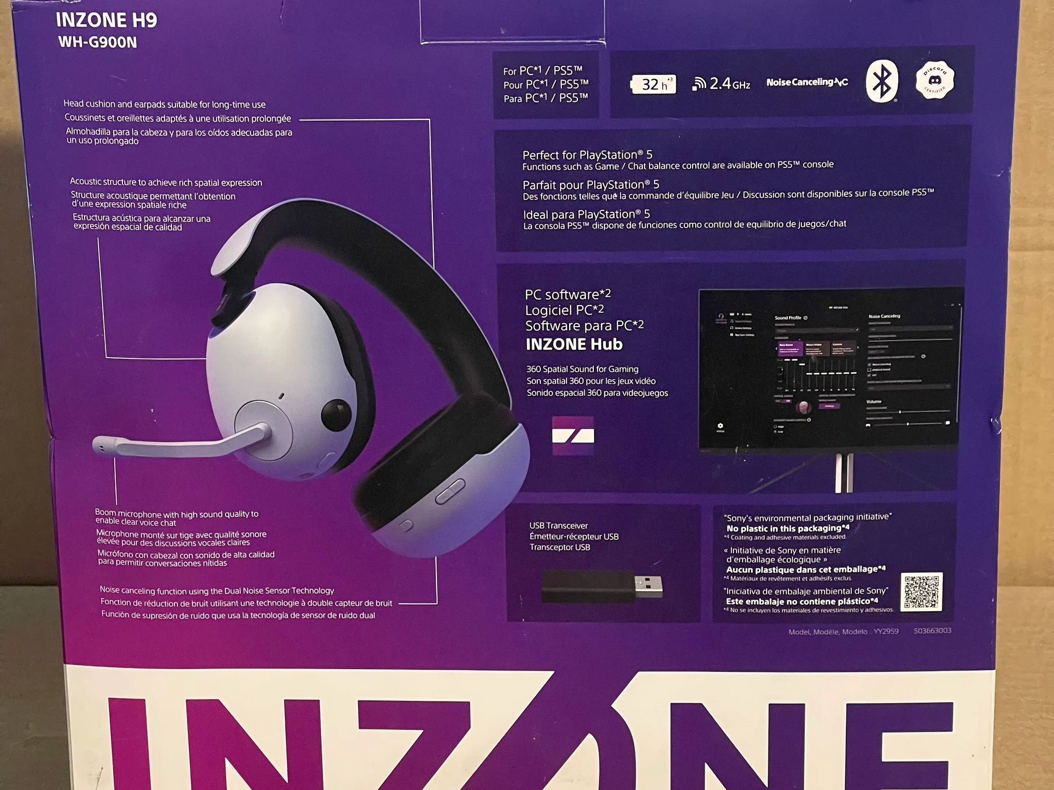 Used, Sony INZONE H9 Wireless Noise Cancelling Gaming Headset, Complete