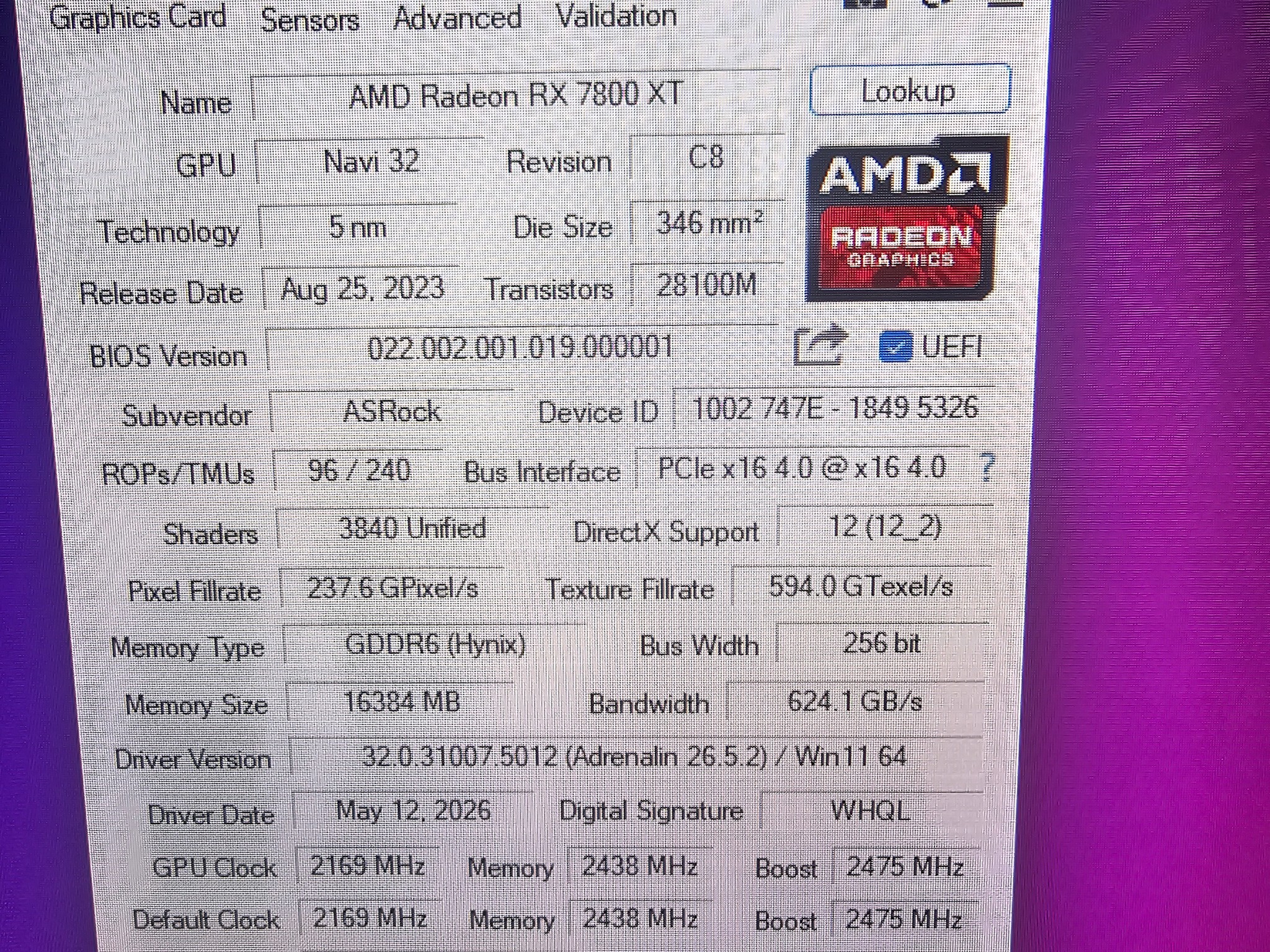 ASRock Challenger OC Radeon RX 7800 XT