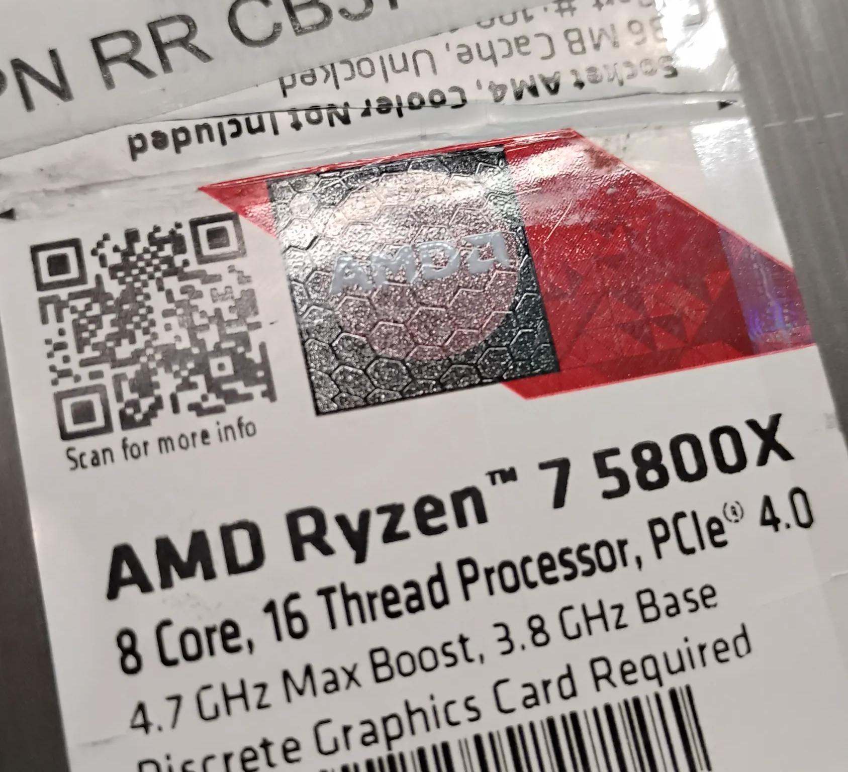 AMD Ryzen 7 5800X Unlocked 7nm Processor 8 cores 16 threads 3.8GHz base 4.7GHz boost 32MB L3 AM4 CPU