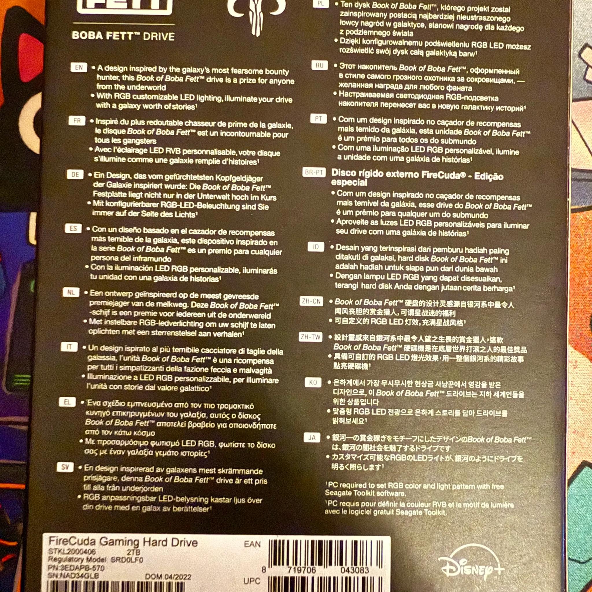 BNIB Seagate FireCuda External Gaming Hard Drive 2TB -Star Wars Boba Fett