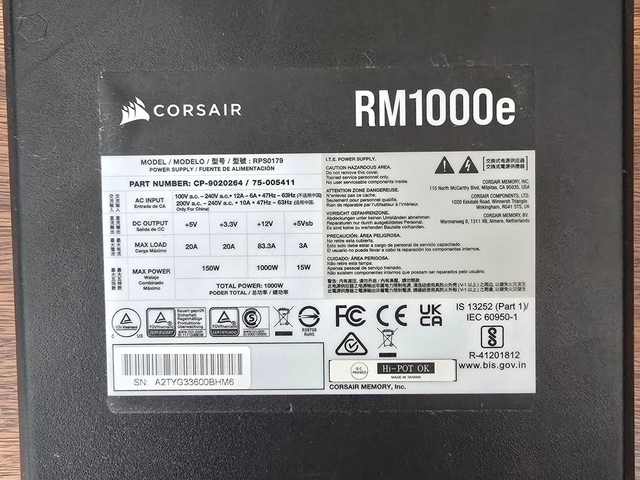 CORSAIR RM1000e (2025) Fully Modular Low-Noise ATX Power Supply