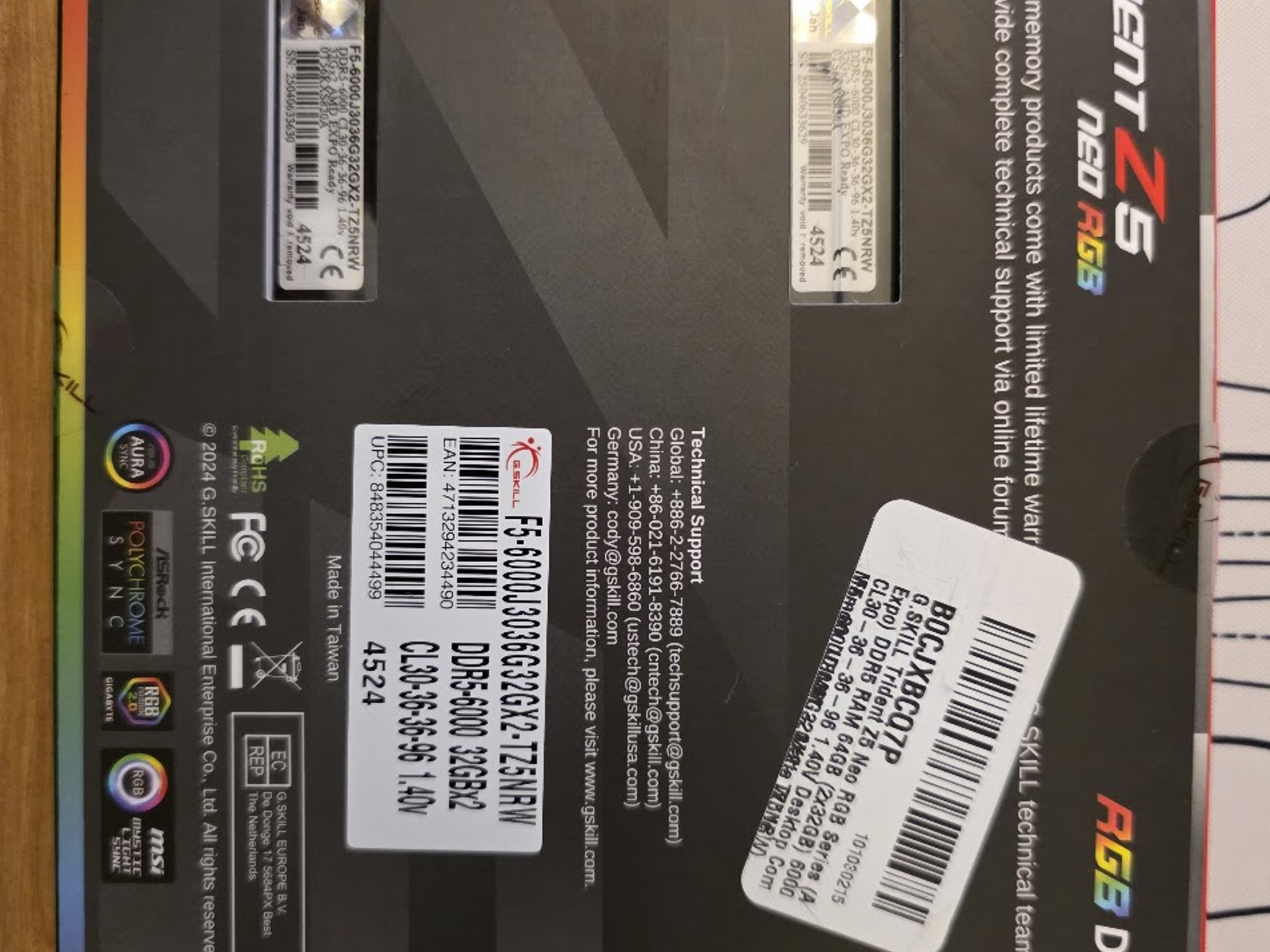 G.SKILL Trident Z5 Neo RGB Expo DDR5 64GB 2x32GB 6000MT CL30-36-36-96 F5-6000J3036G32GX2-TZ5NRW
