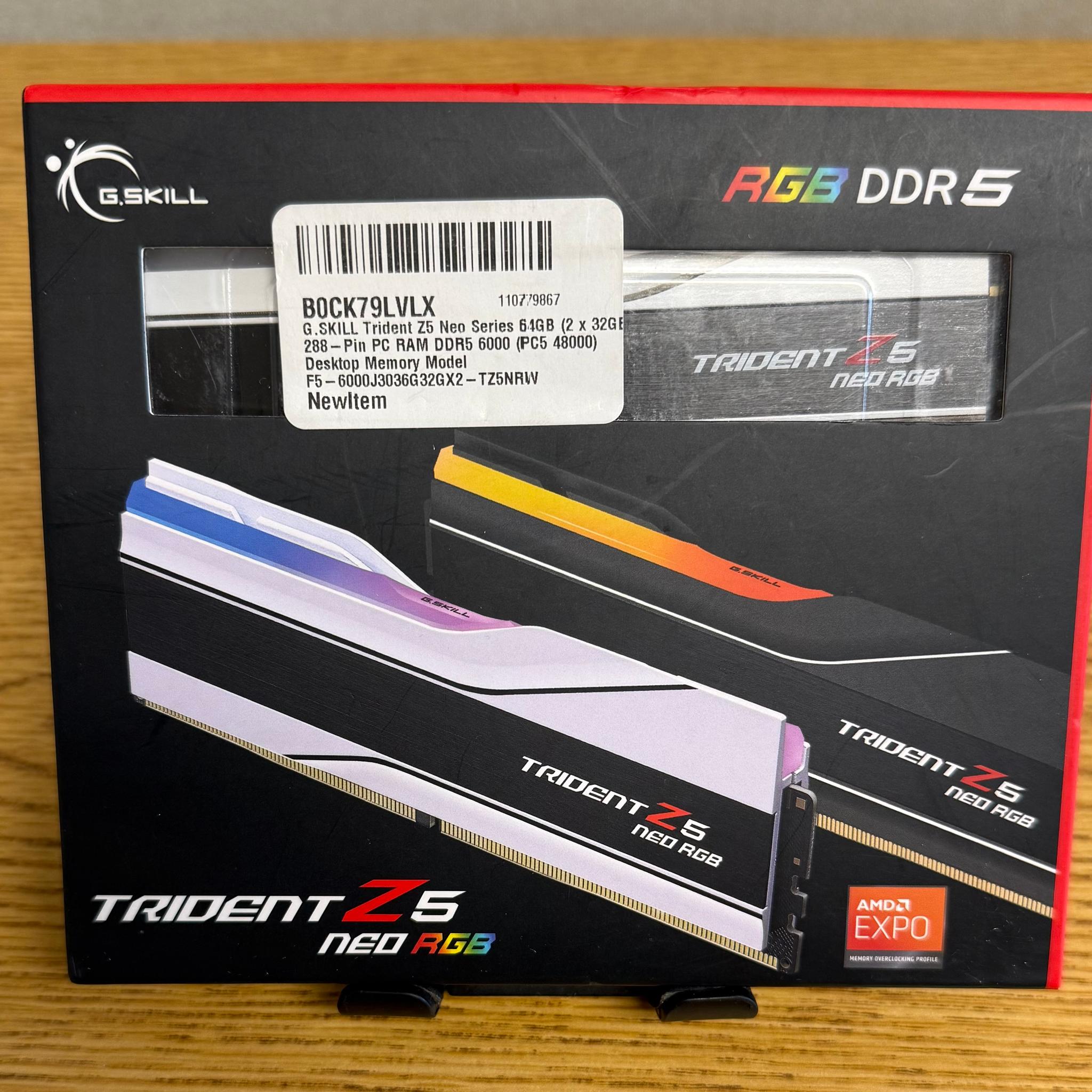 NEW 64GB 6000MHz CL30 White G.Skill Trident Z5 RGB (2x32GB) DDR5 RAM - AMD EXPO