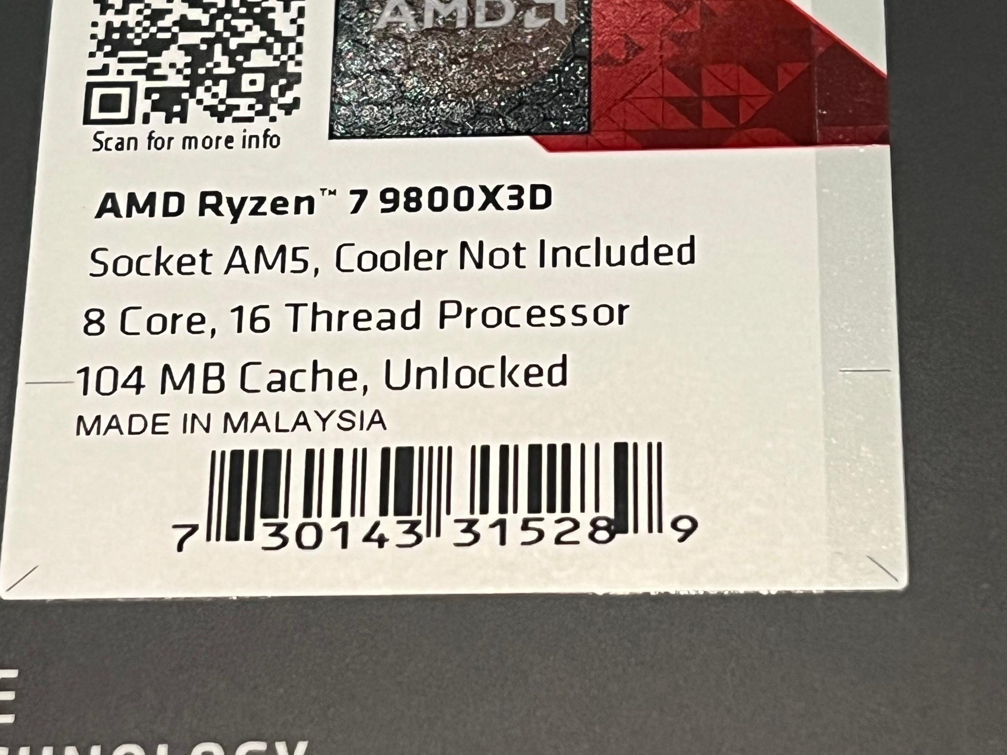 NEW AMD Ryzen 7 9800X3D Granite Ridge AM5 4.70GHz 8-Core Boxed Processor