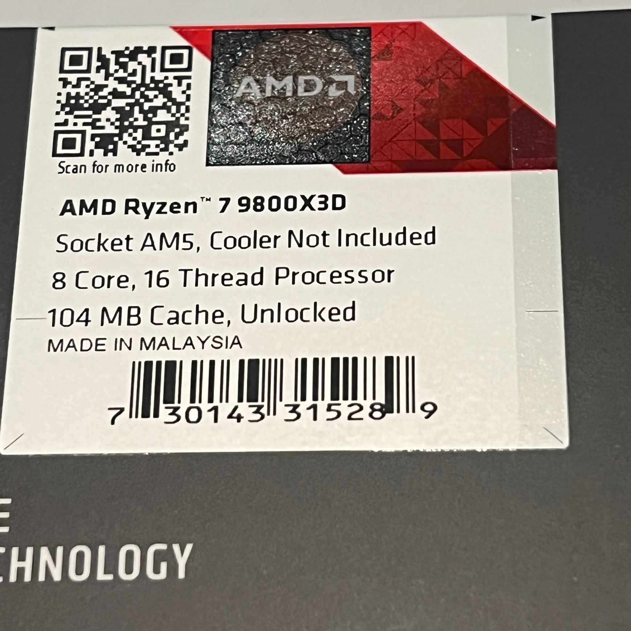 NEW AMD Ryzen 7 9800X3D Granite Ridge AM5 4.70GHz 8-Core Boxed Processor