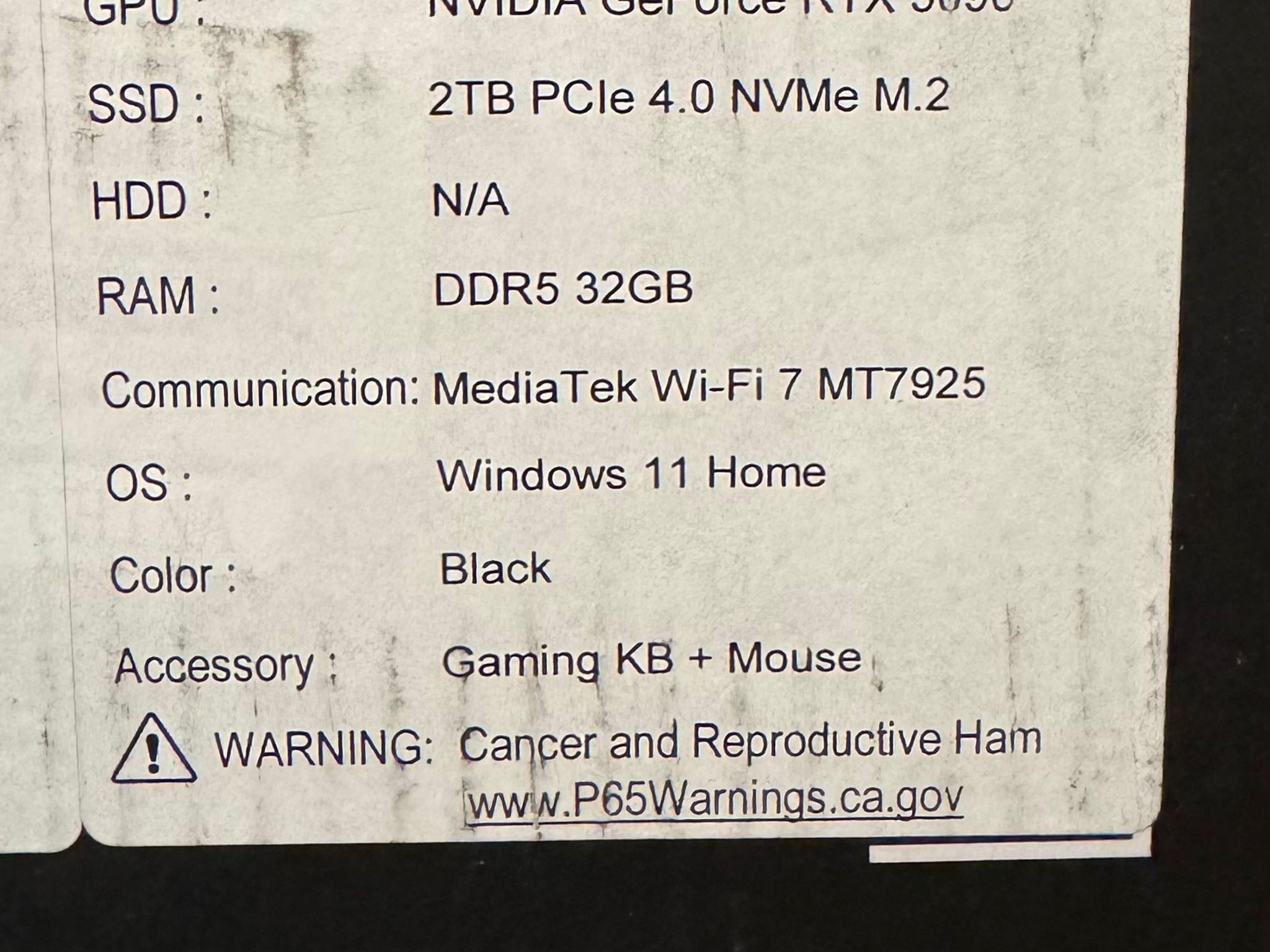 RTX 5090 / Ryzen 9 9950x3d / 32GB DDR5 / 2Tb SSD / Brand new build with 10 month warranty