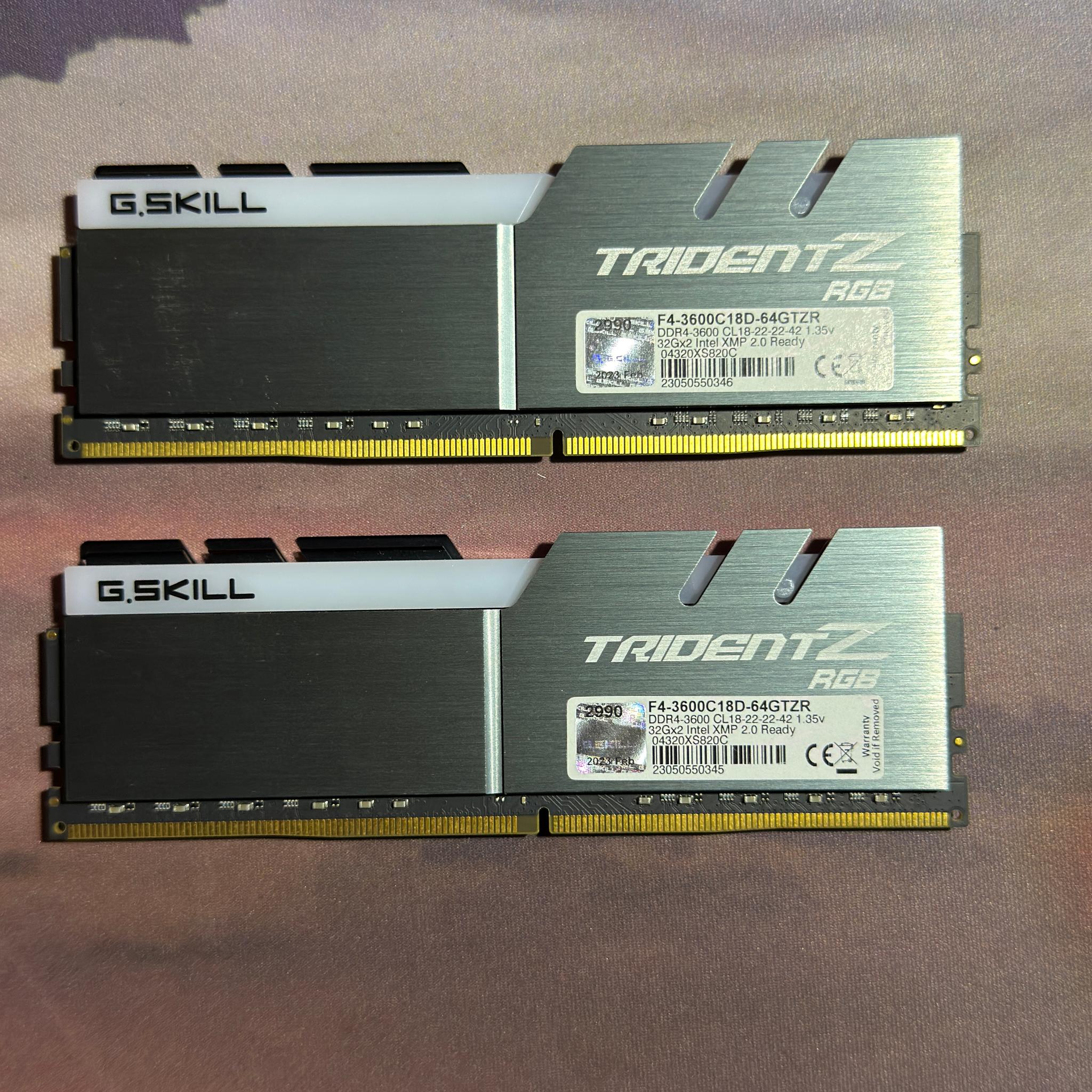G.SKILL Trident Z RGB 64GB (2x32GB) DDR4 3600MHz CL18 RAM Kit - Excellent Condition, RGB Lighting