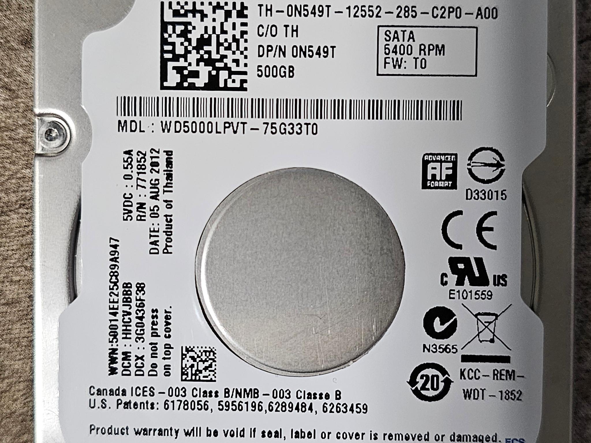 WD Scorpio Blue 500GB SATAII 2.5"x9mm 5400RPM HDD