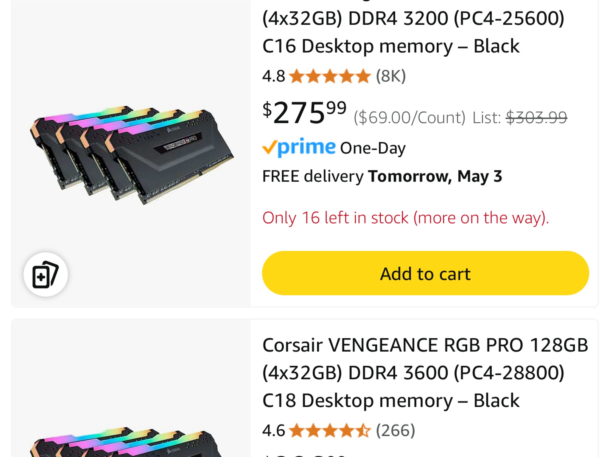 Corsair vengeance RGB pro 4x32gb ddr4 ram