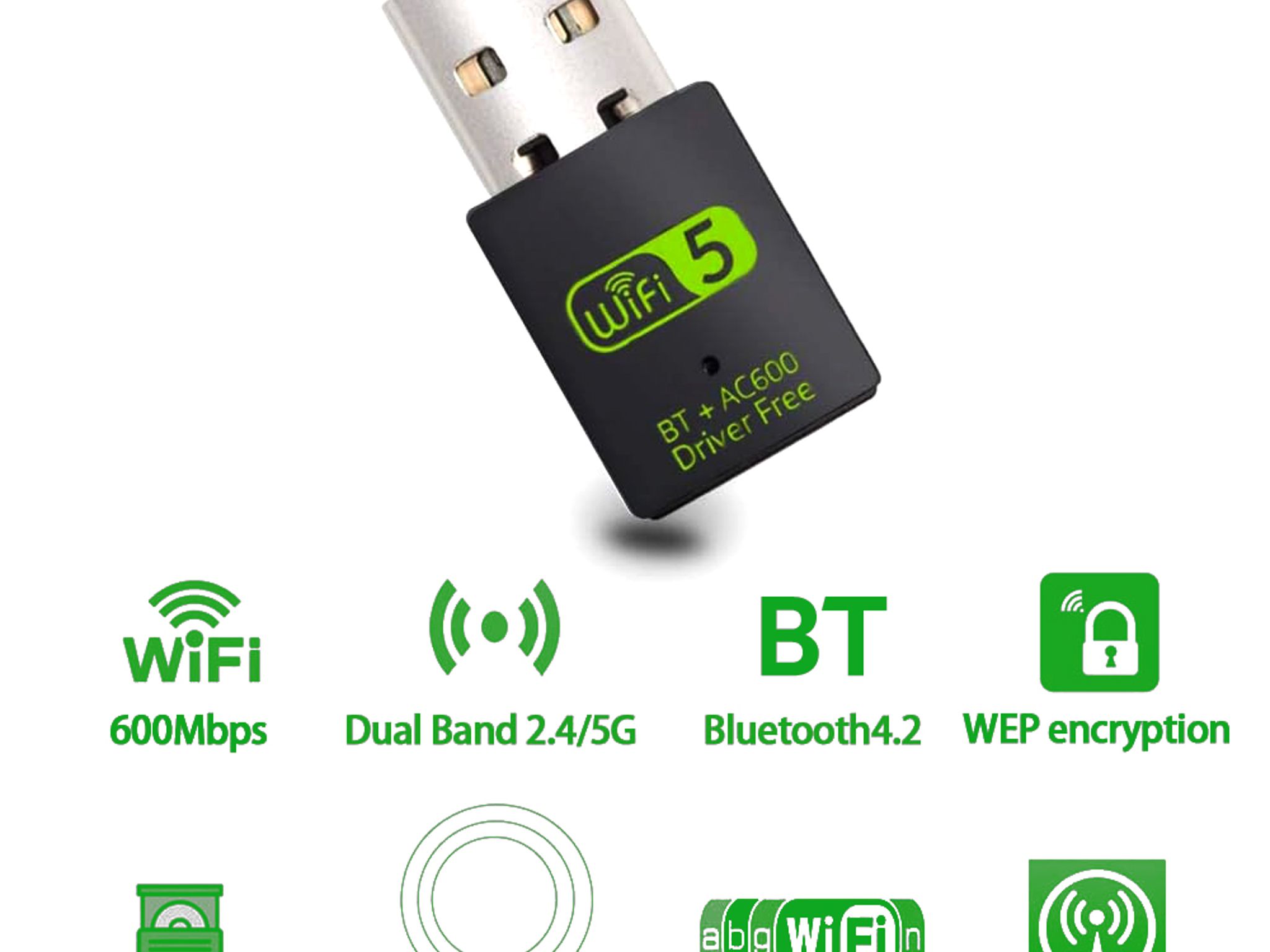 USB WiFi Adapter，600Mbps USB WiFi Bluetooth Adapter