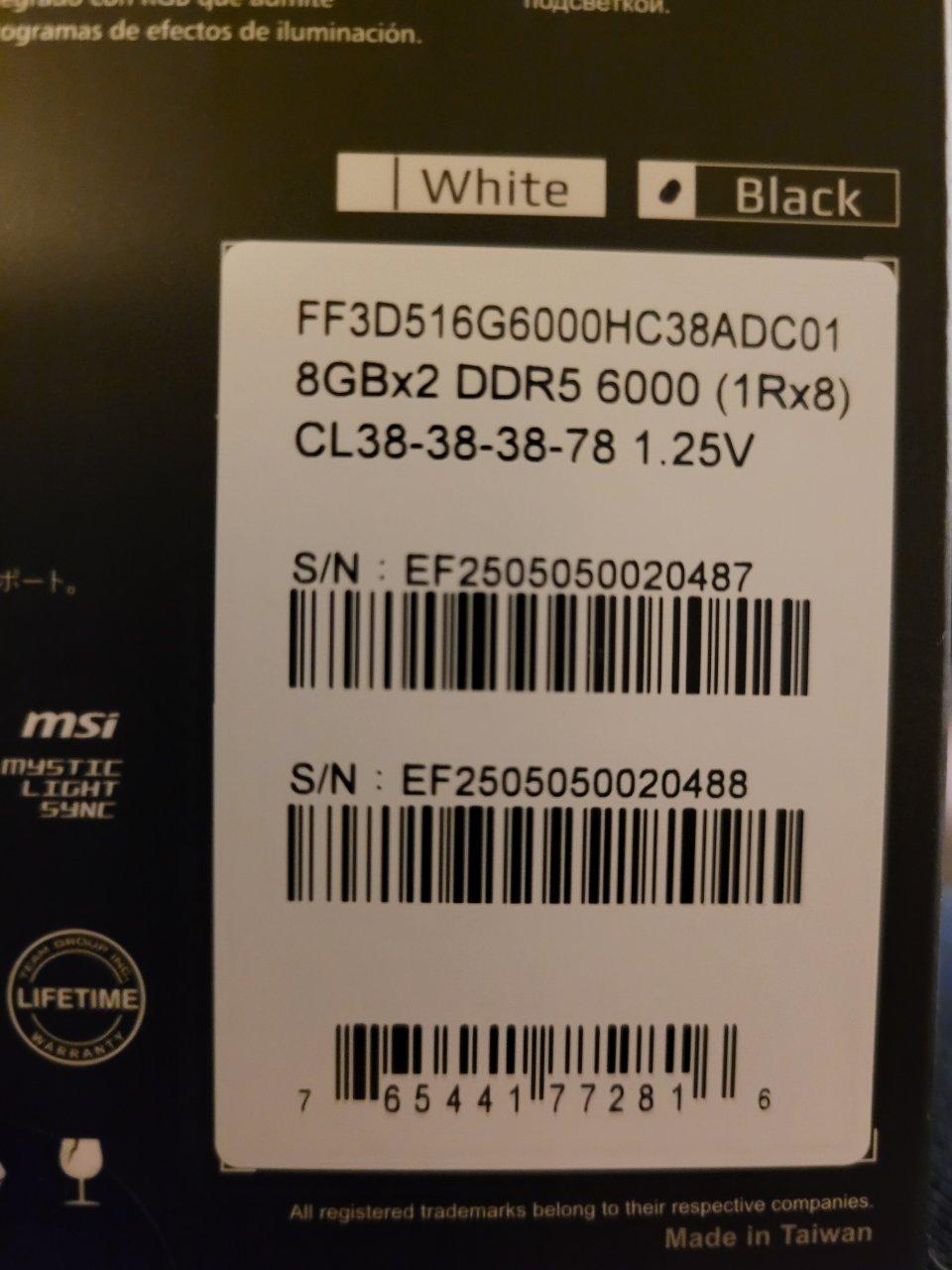 DDR5 6000MHz 2x8GB Memory, TeamGroup T-Force Delta RGB, Black