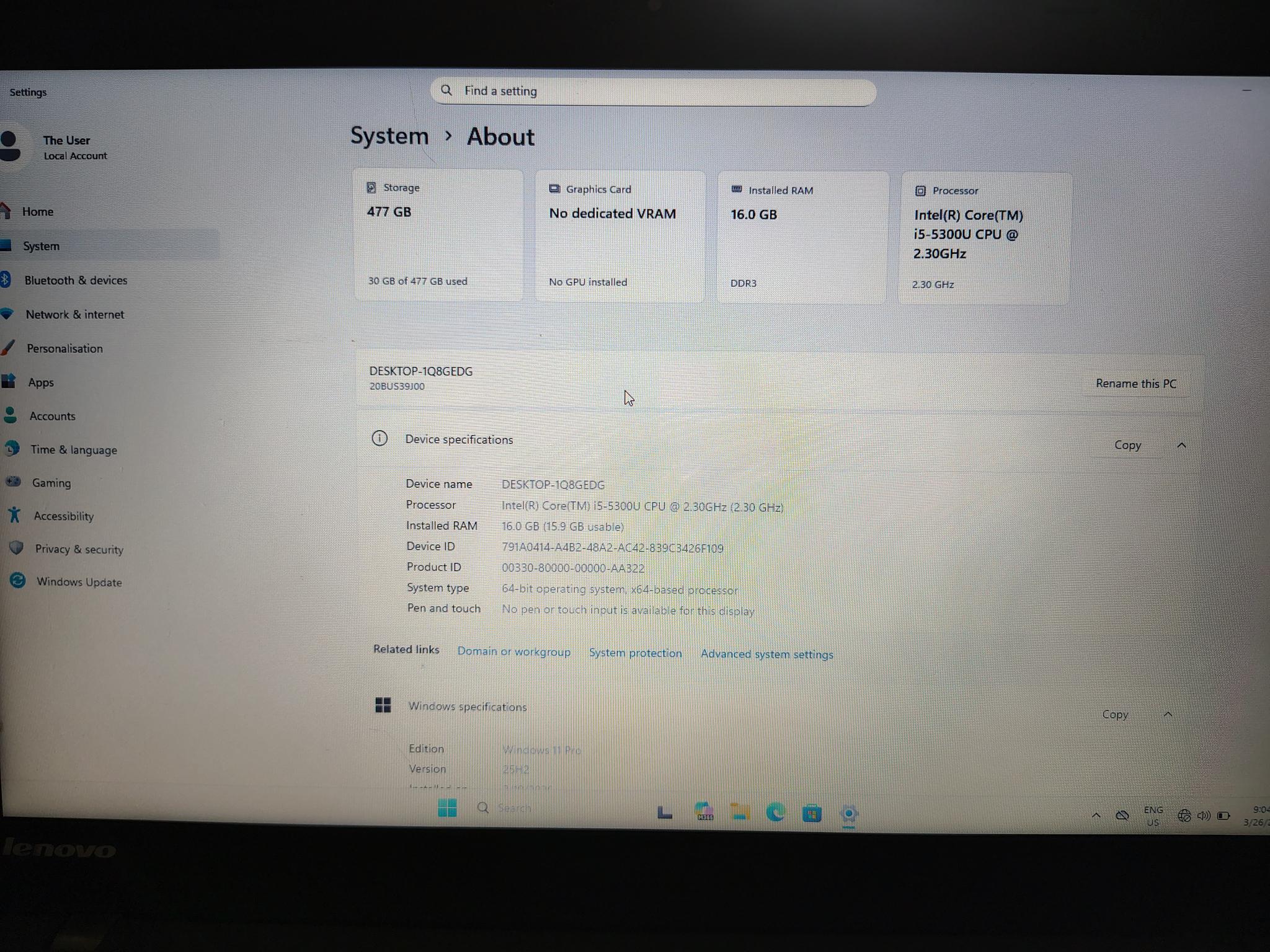 Lenovo T450 running Windows 11