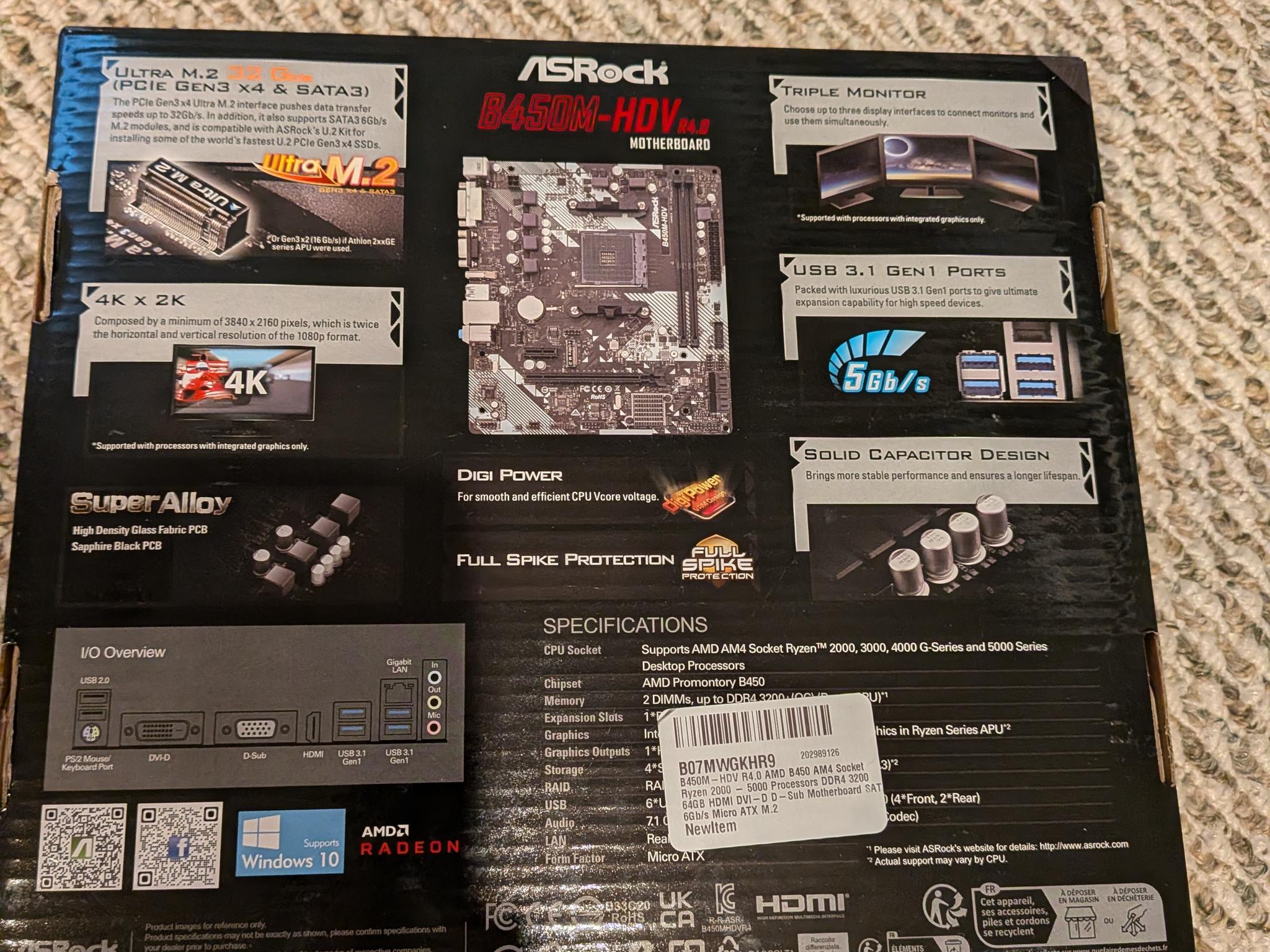 Asrock B450M-HDV R4.0 AMD B450 Ryzen Motherboard