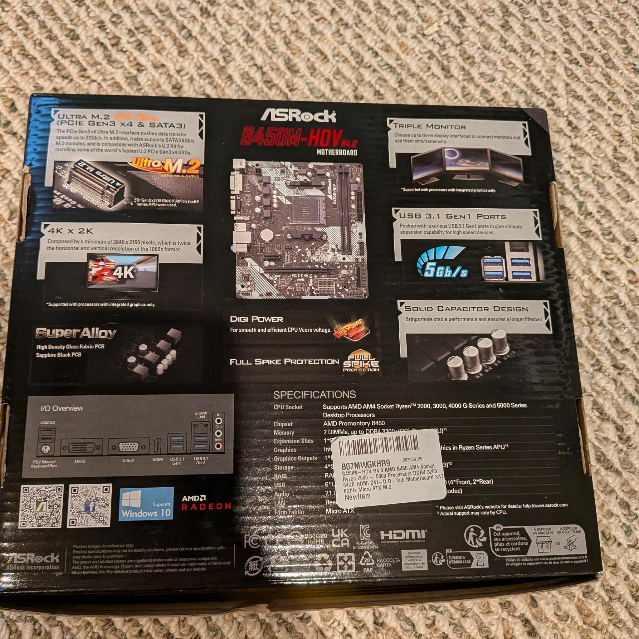 Asrock B450M-HDV R4.0 AMD B450 Ryzen Motherboard