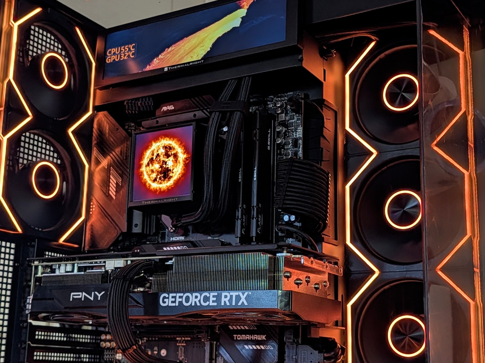 🔥 Fireball 🔥 Ryzen 9 7950X3D + RTX 5070 Ti | Premium 1440p Gaming & Creator PC | Dual LCD Displays