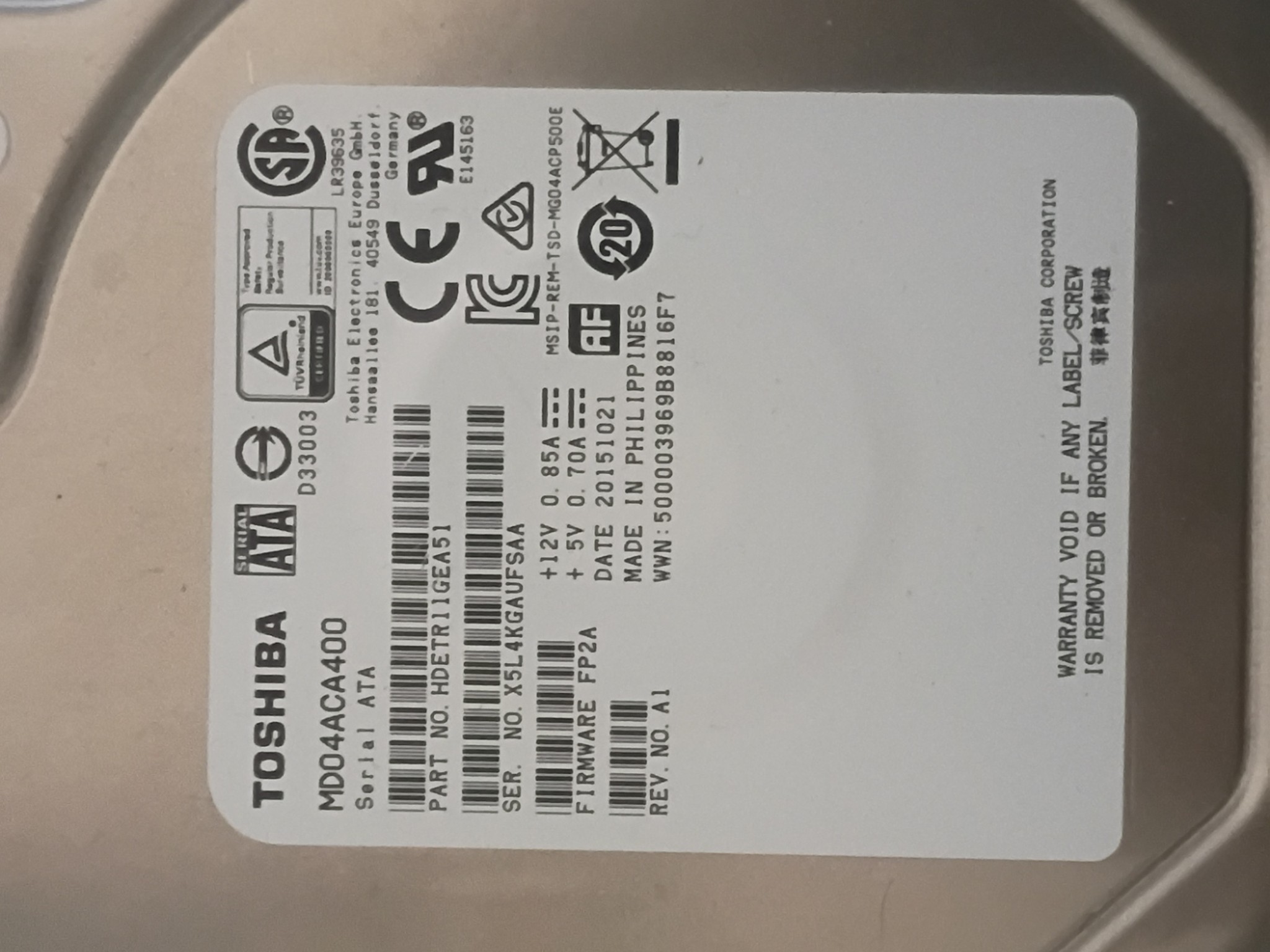 Toshiba MD04ACA400 4TB 3.5