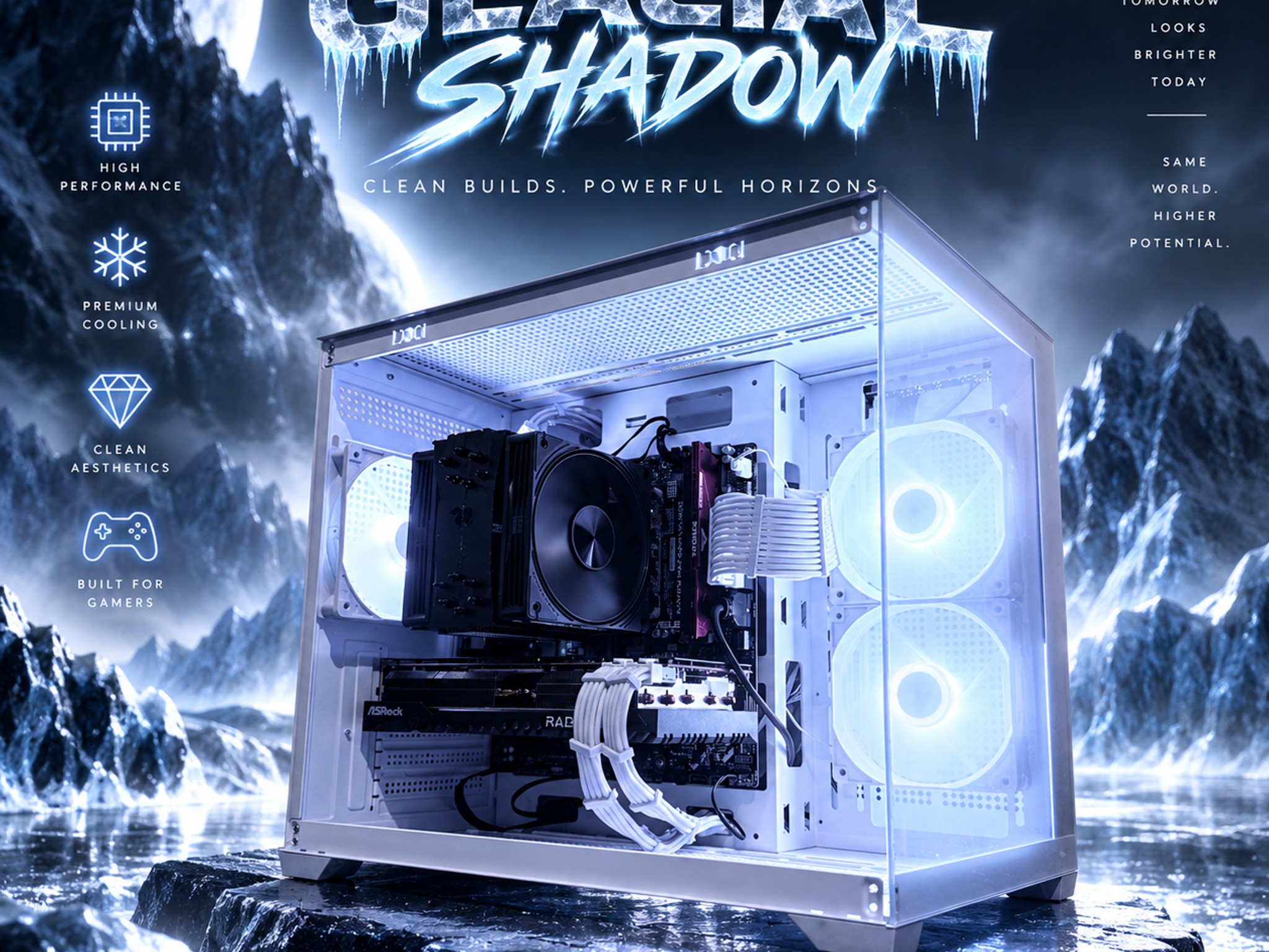 🌈"Glacial Shadow"⚪️ | 1440p Gaming | RX 7700 16GB | Ryzen 7 8700F | 16GB DDR5 | 1TB SSD | Free Ship