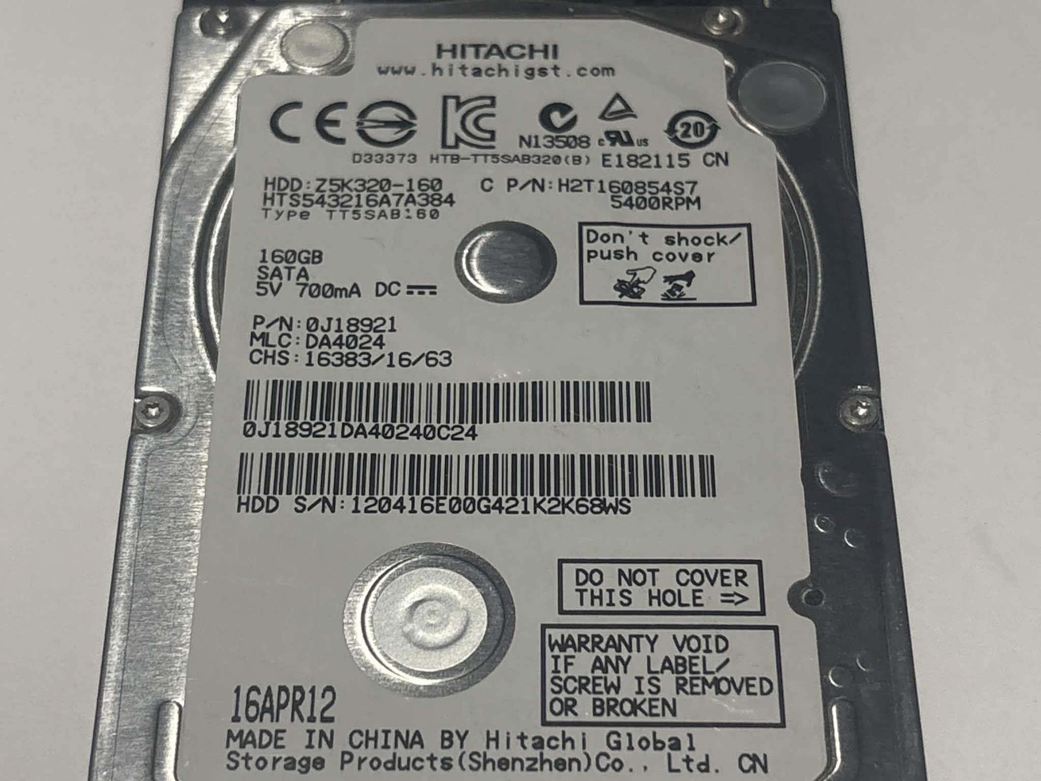 Hitachi 160GB 2.5” HDD 5400RPM Tested Working Laptop Hard Drive