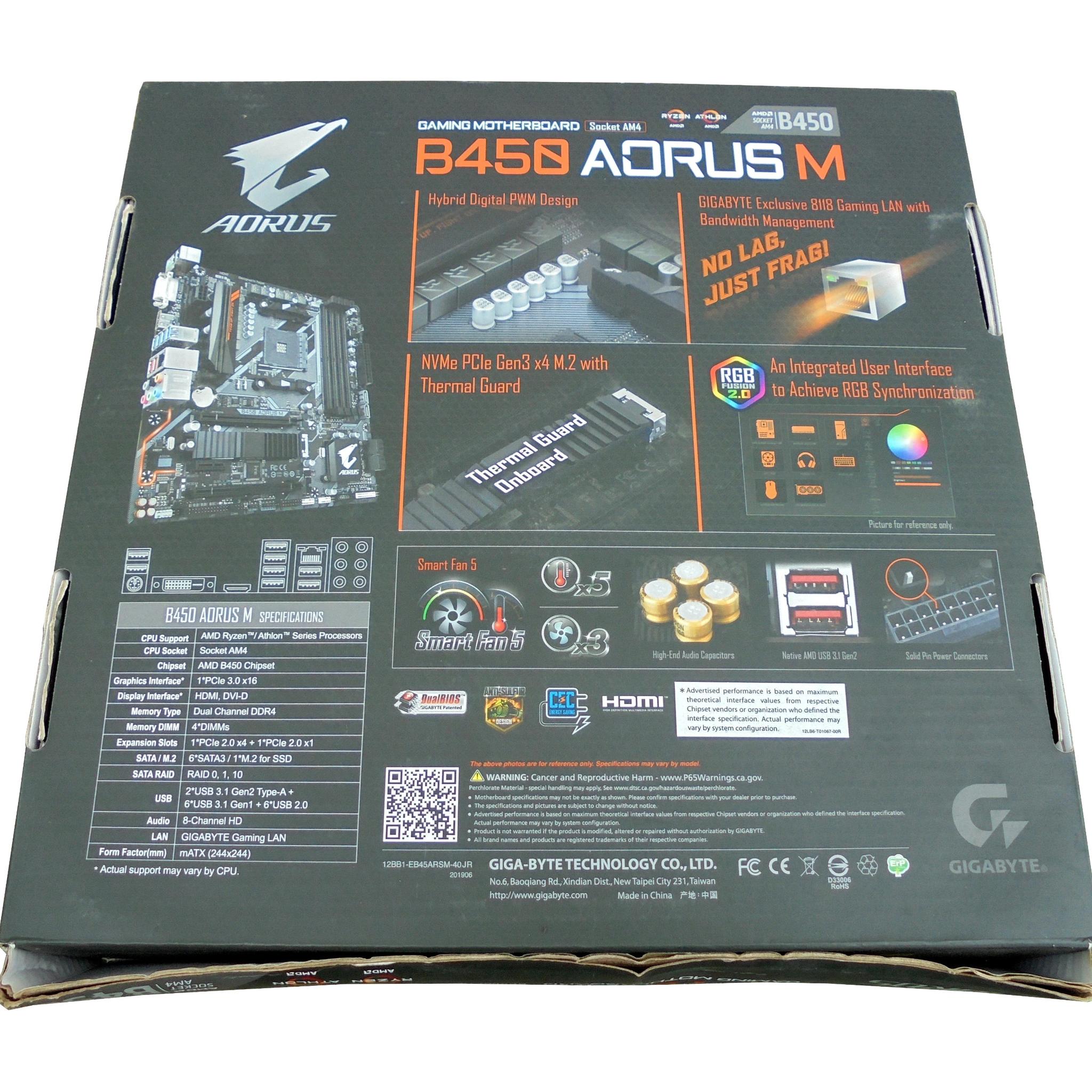 Gigabyte Aorus M Gaming B450 AM4 mATX Motherboard