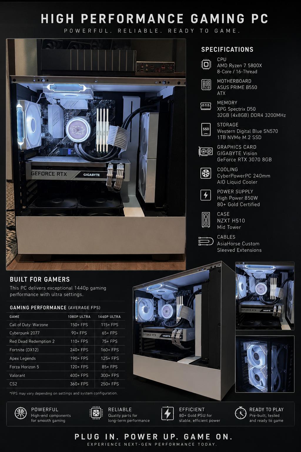 🚀WHITE RTX 3070 GAMING PC  Ryzen 7 5800X • 32GB RAM • 1TB NVMe SSD 🚀