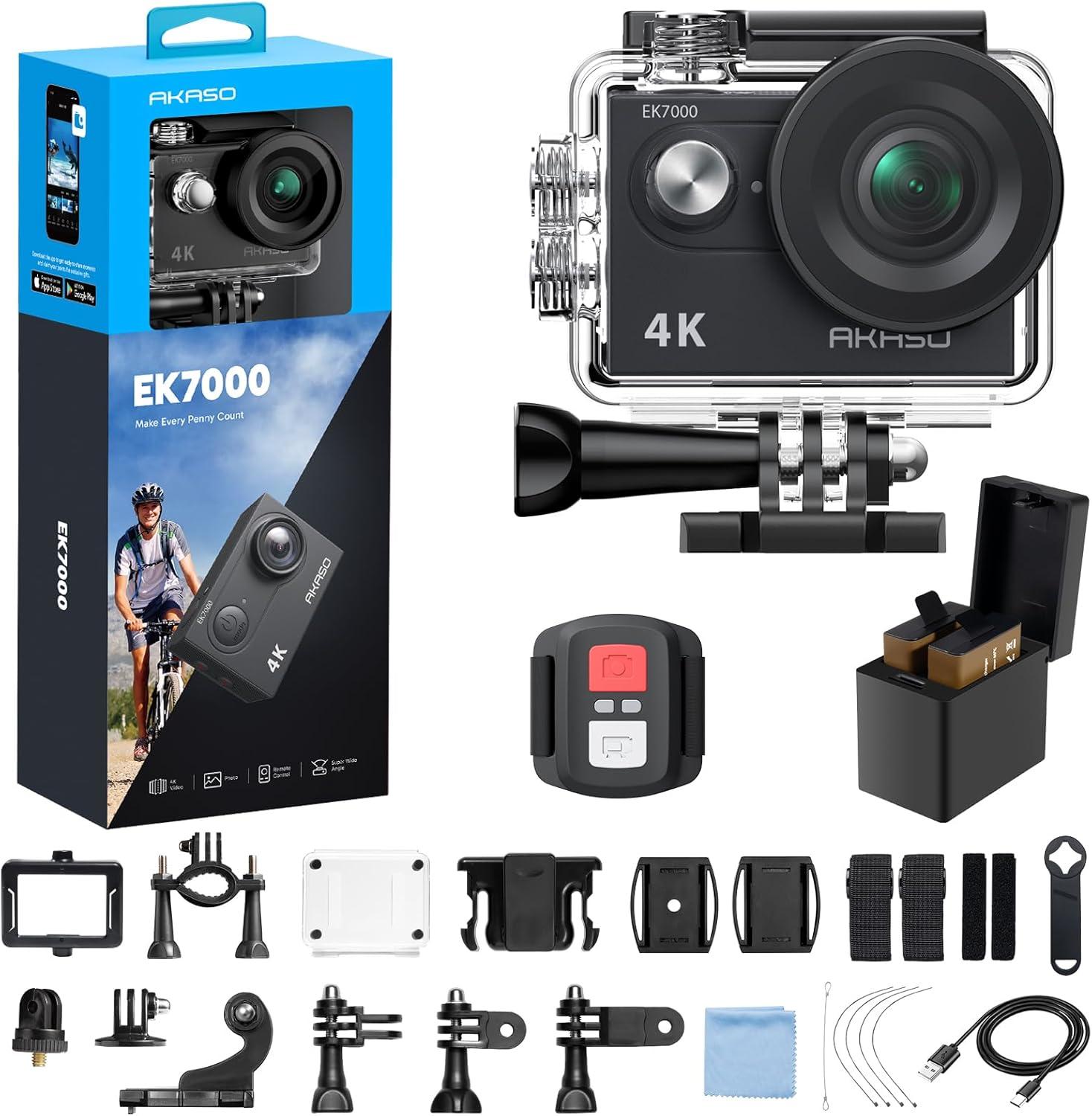AKASO EK7000 4K Action Camera-131ft Waterproof Camera 4X, Remote Control UHD 20MP w/ Accessories Kit