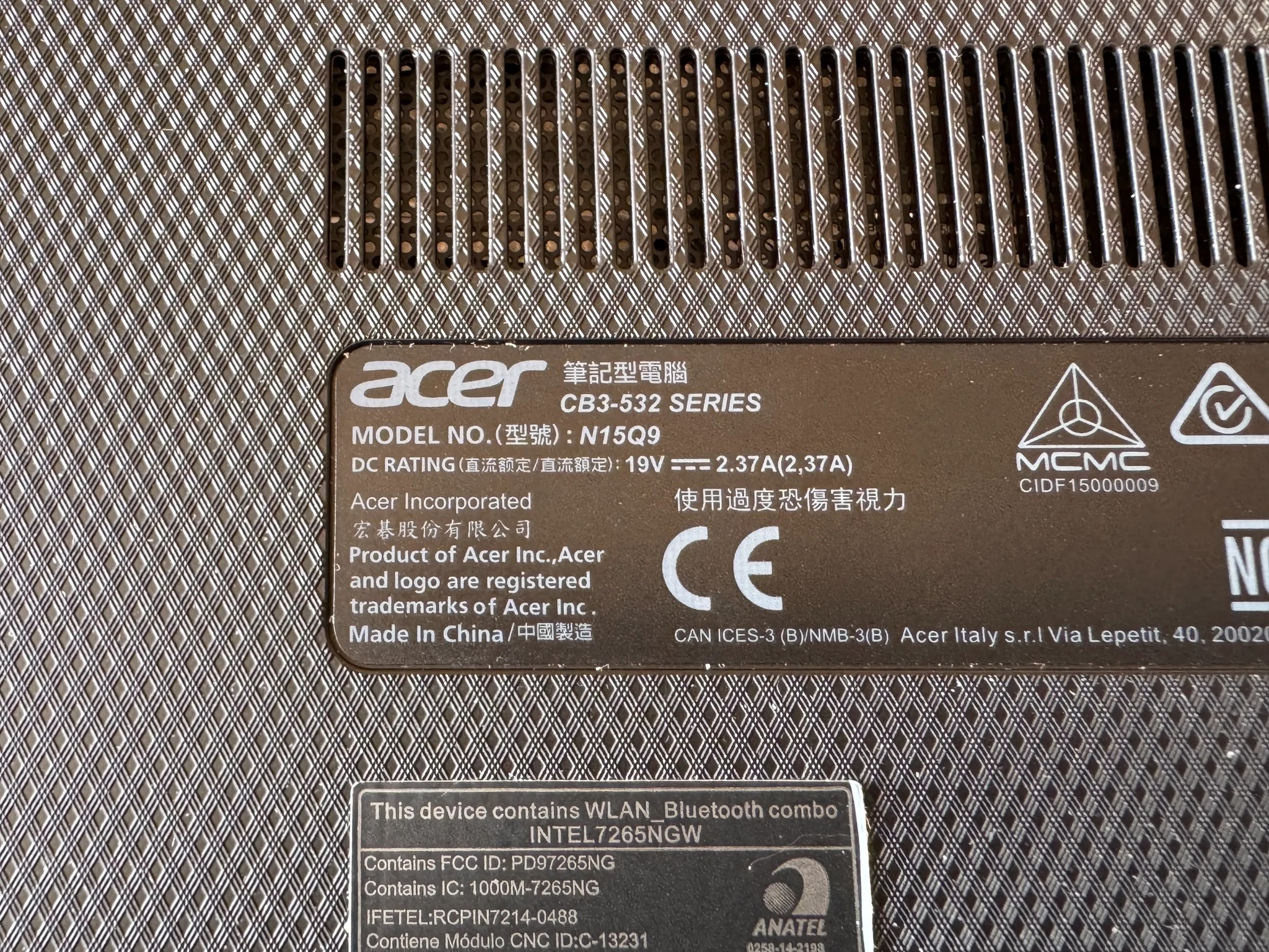 Acer Chromebook 15 CB3-532-C47C - Intel Celeron N3060 (Quad-Core) - 2GB RAM - 16GB eMMC - ChromeOS