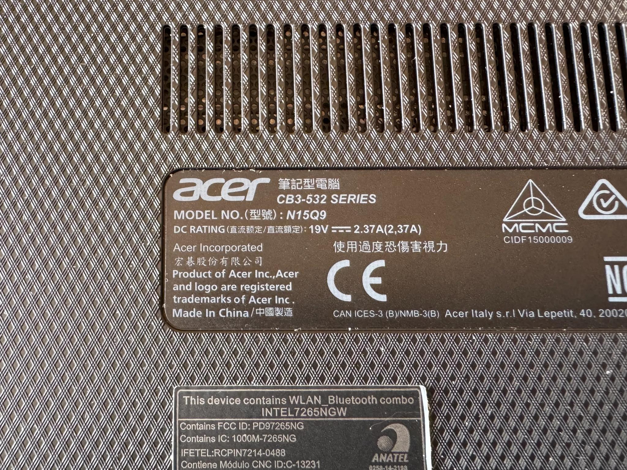 Acer Chromebook 15 CB3-532-C47C - Intel Celeron N3060 (Quad-Core) - 2GB RAM - 16GB eMMC - ChromeOS