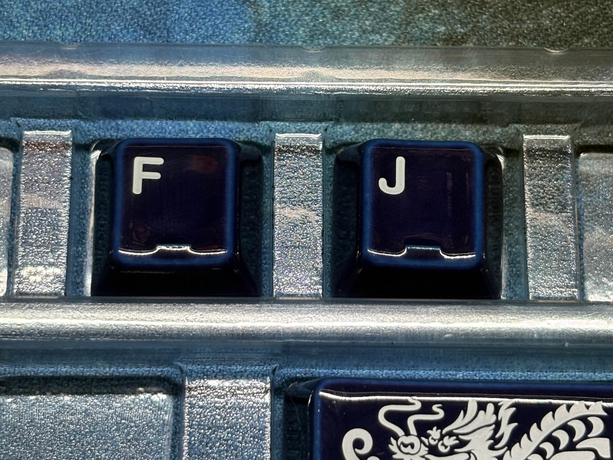 Cerakey Ceramic "Indigo Blue" V2 Keycaps w/ Legends + Dragon Novelty/Tactile F&J