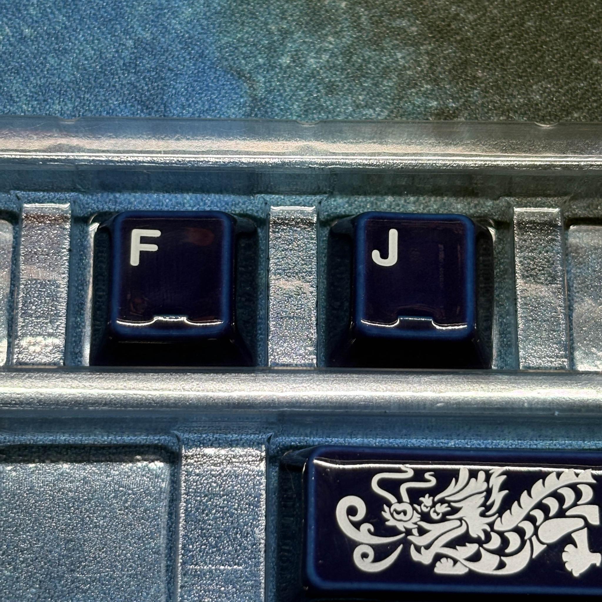 Cerakey Ceramic "Indigo Blue" V2 Keycaps w/ Legends + Dragon Novelty/Tactile F&J