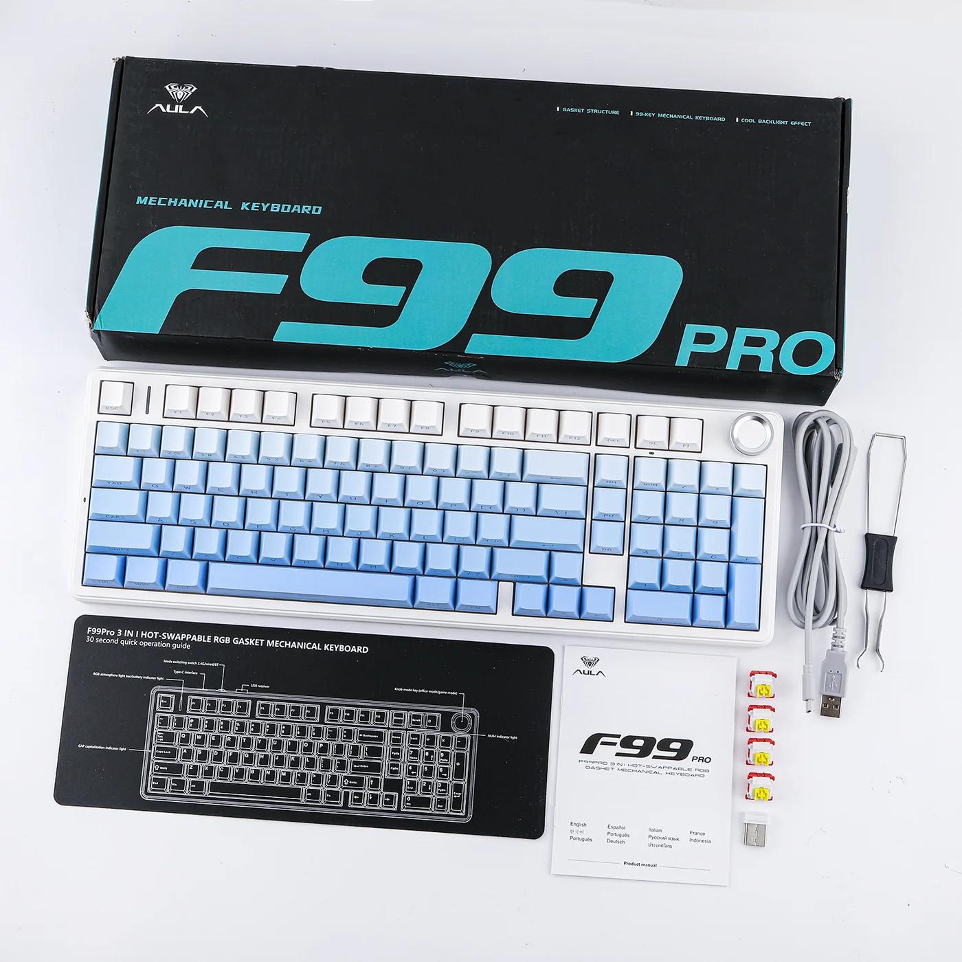 AULA F99 PRO (BRAND NEW) Blue, Wireless Mechanical Keyboard 95% LEOBOG Nimbus V3 Switches w/ Knob