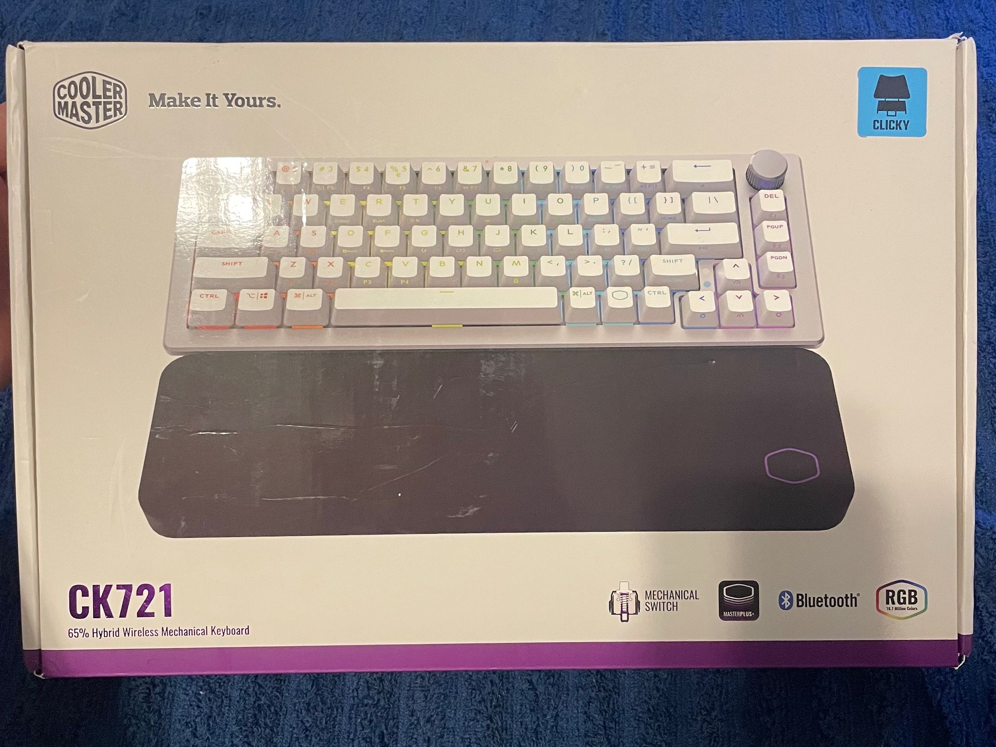 White/Silver CoolerMaster CK721/MK271 Series 65% Hybrid Wireless Mechanical Keyboard