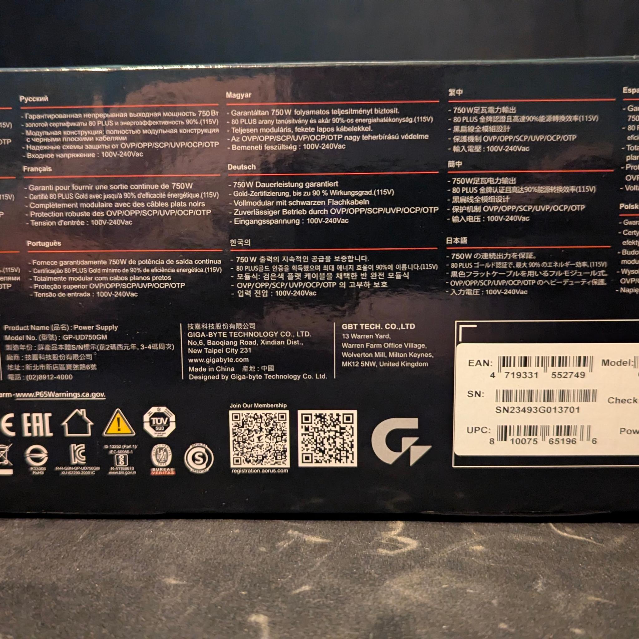 Gigabyte UD750GM 750 W 80+ Gold Certified Fully Modular ATX Power Supply