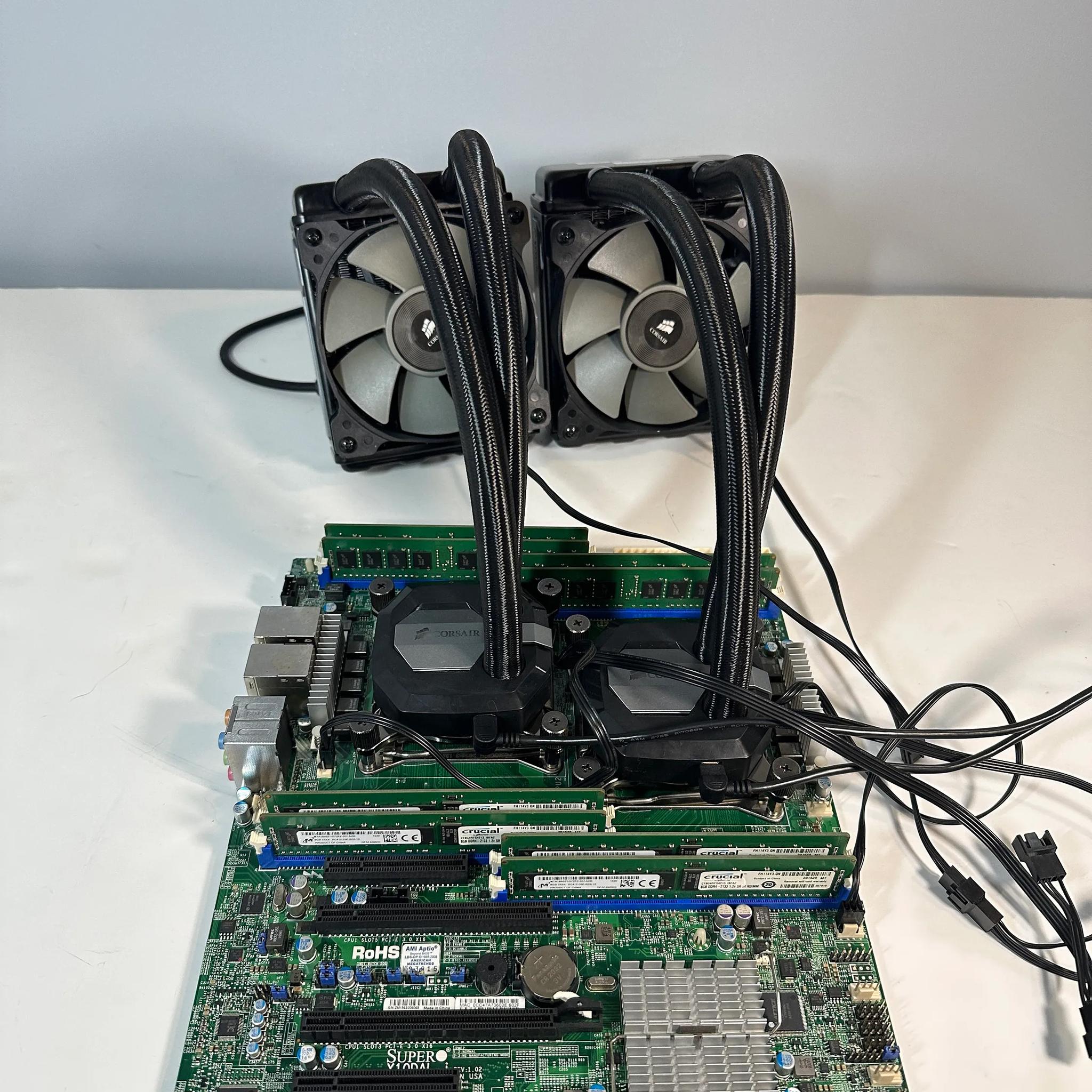 Dual CPU/Mobo/Ram/Cooler Combo Xeon E5 2660 V3 Supermicro Motherboard 64GB DDR4 120mm AIO Coolers