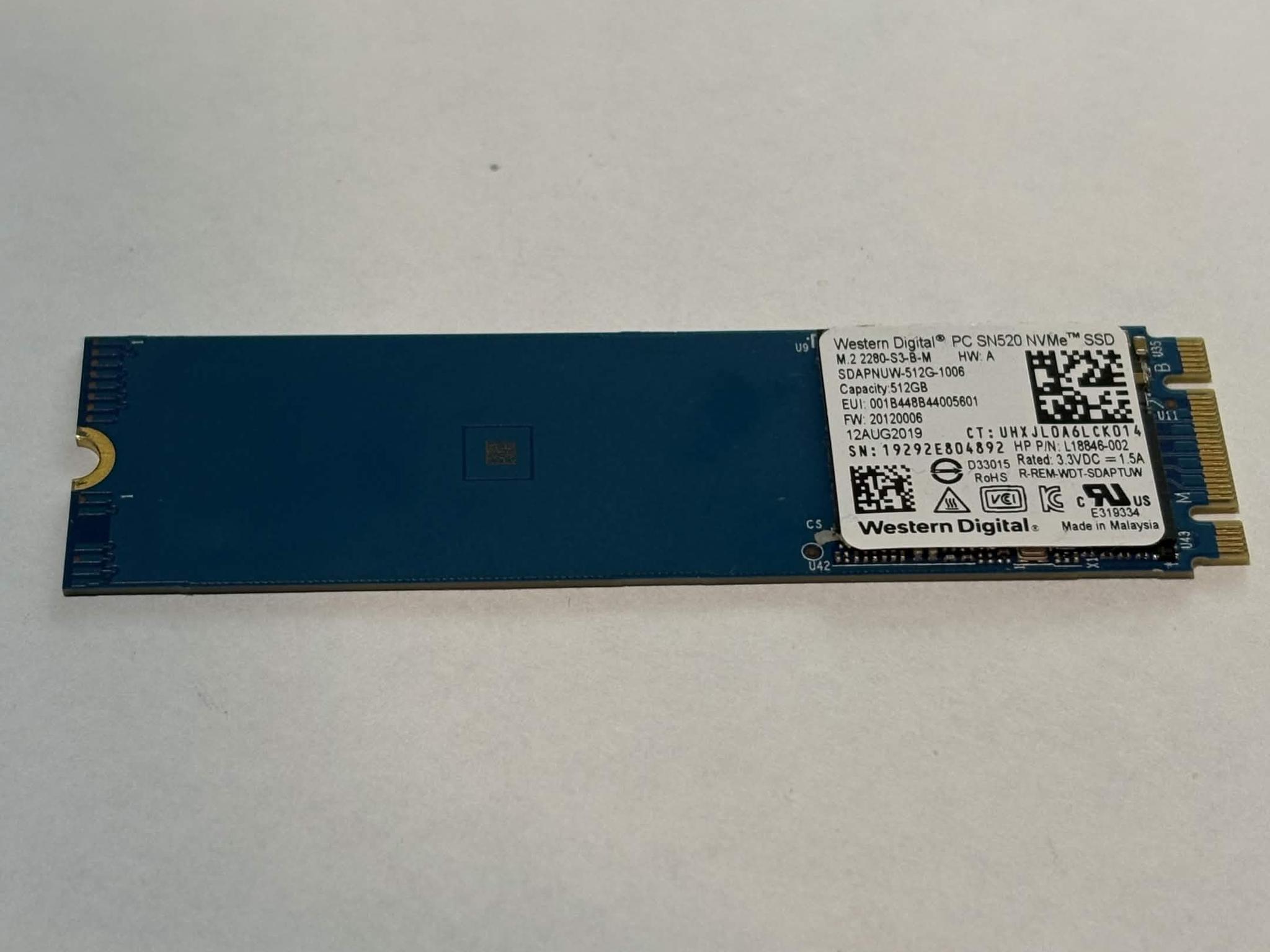 Western Digital SN520 512GB NVMe M.2 SSD PCIe Gen3 OEM