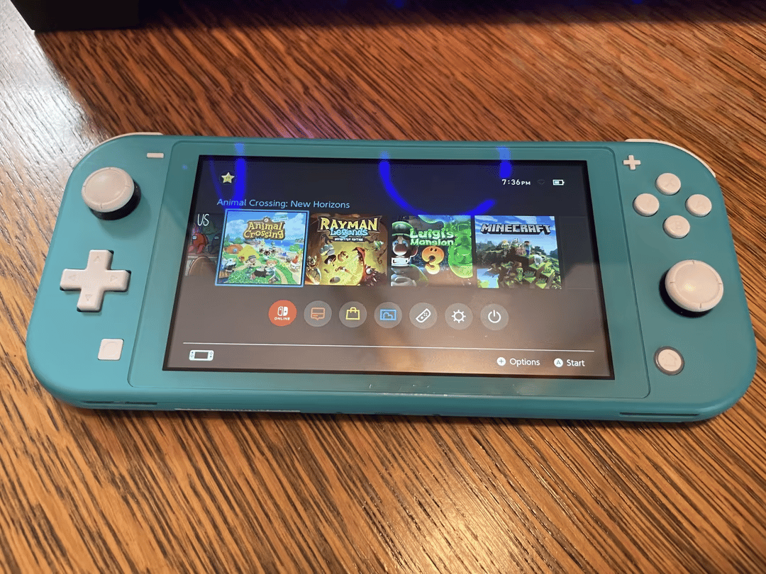 Turquoise Nintendo Switch Lite w/ loaded 128GB microSD + case