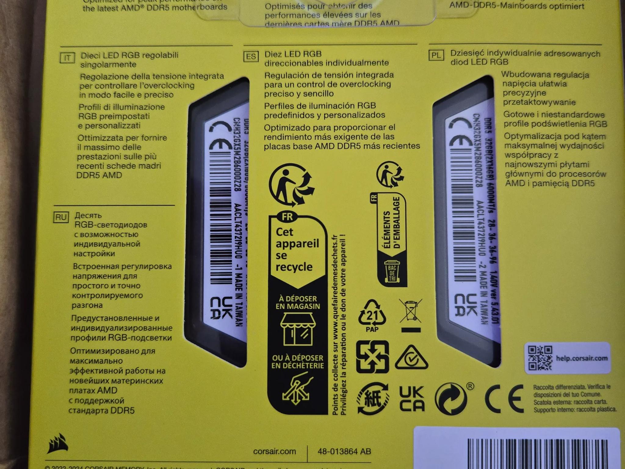NEW-DDR5 CORSAIR VENGEANCE 6000MHZ 2*16GB. CMH32GX5M2B60000Z28